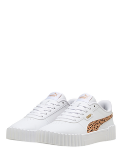 PUMA Kids' Carina 3.0 Lace Up Trainers, White/Sand - view 2, White/Sand