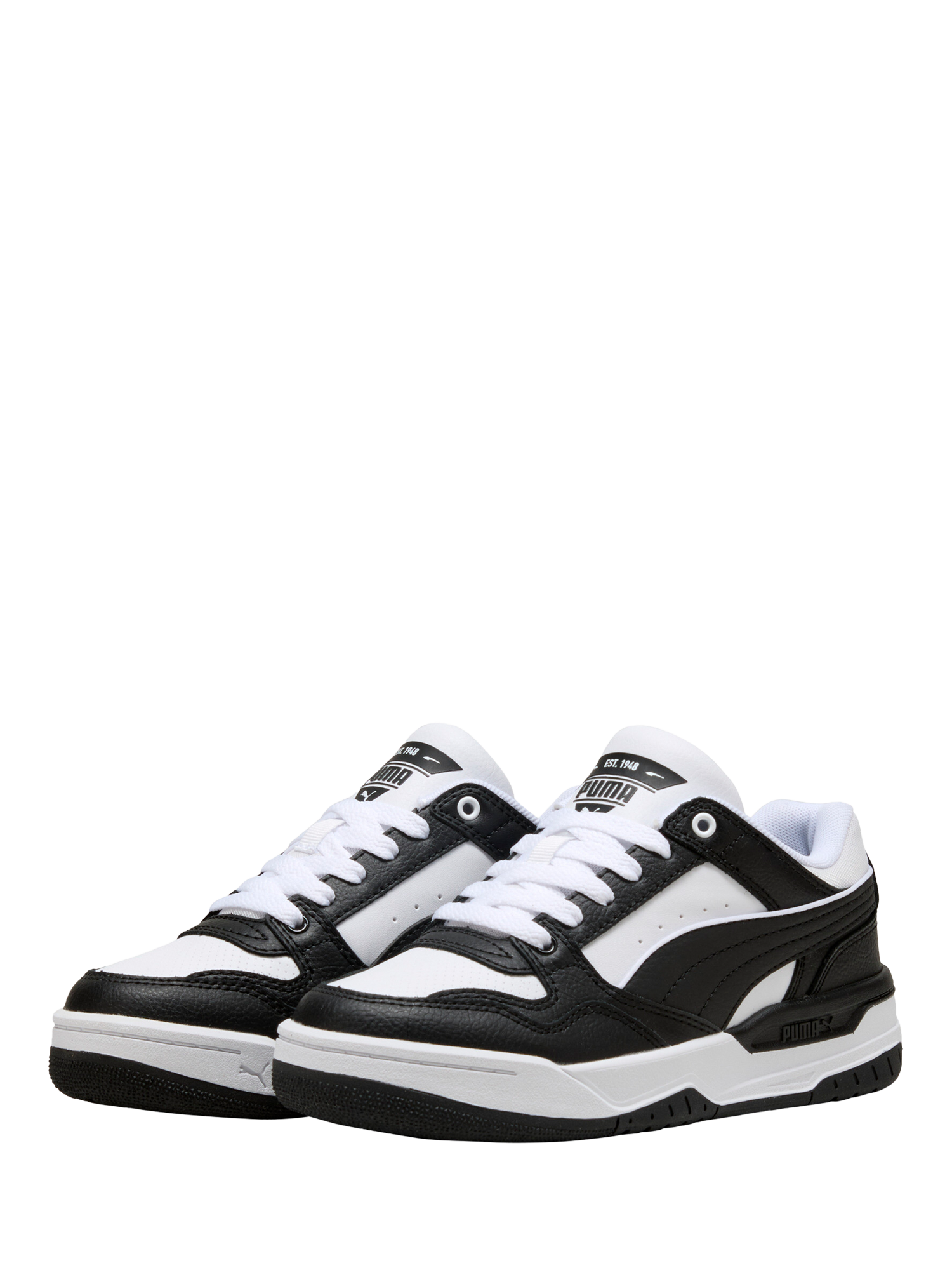 Product image 2 of 6, which shows PUMA Kids' Rebound Retro Leather Trainers, White/Black, 3