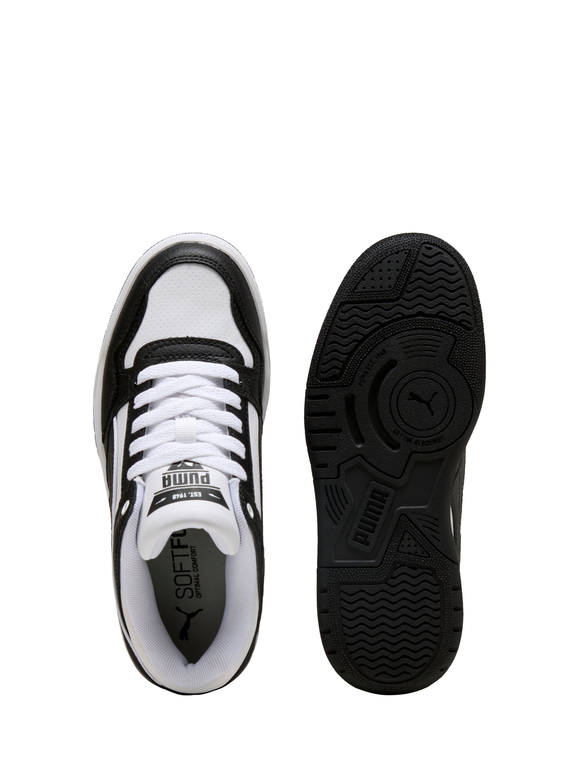 Product image 5 of 6, which shows PUMA Kids' Rebound Retro Leather Trainers, White/Black, 3