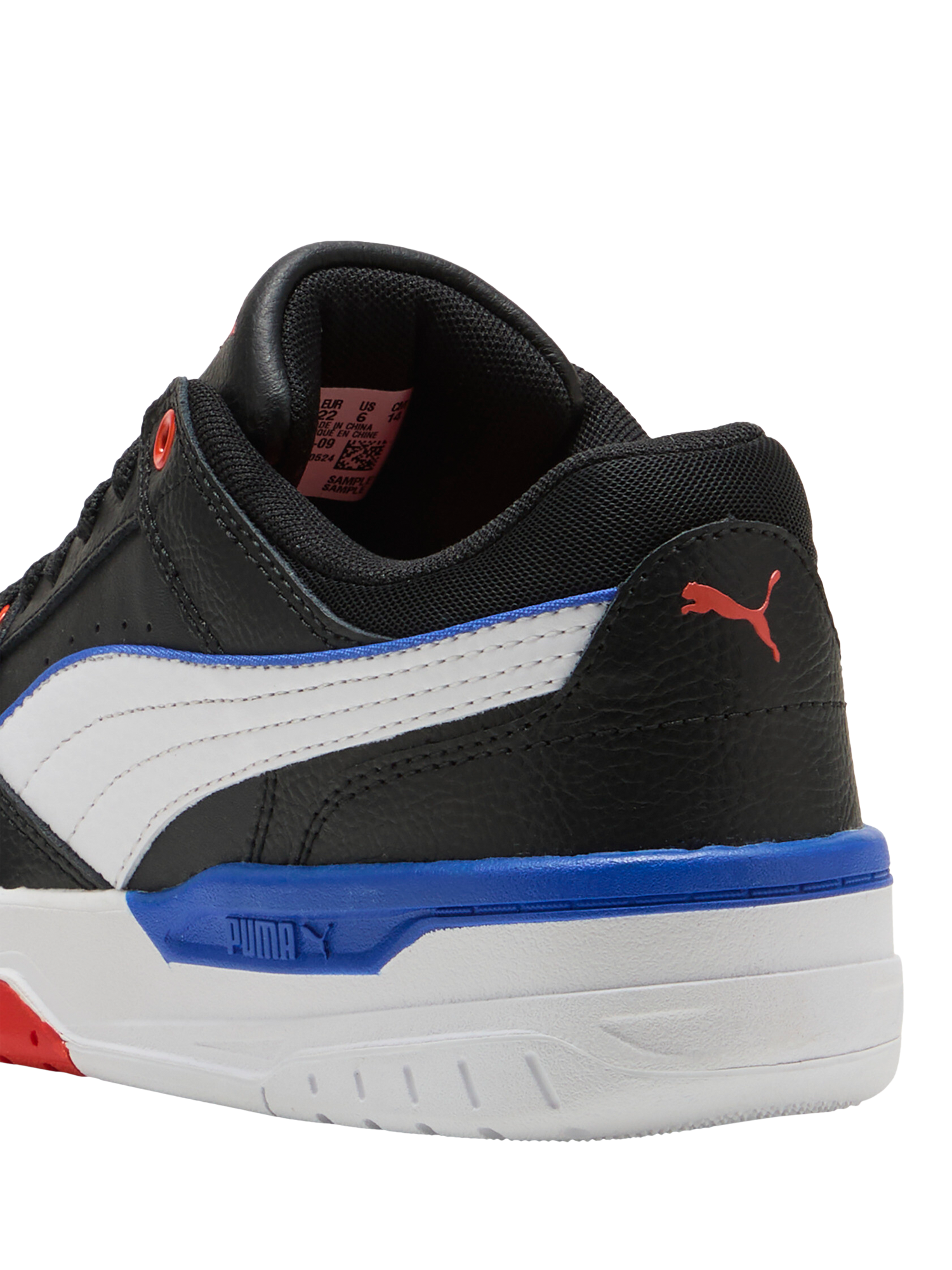 Product image 3 of 6, which shows PUMA Kids' Rebound Retro Leather Trainers, Black/White/Red, 3