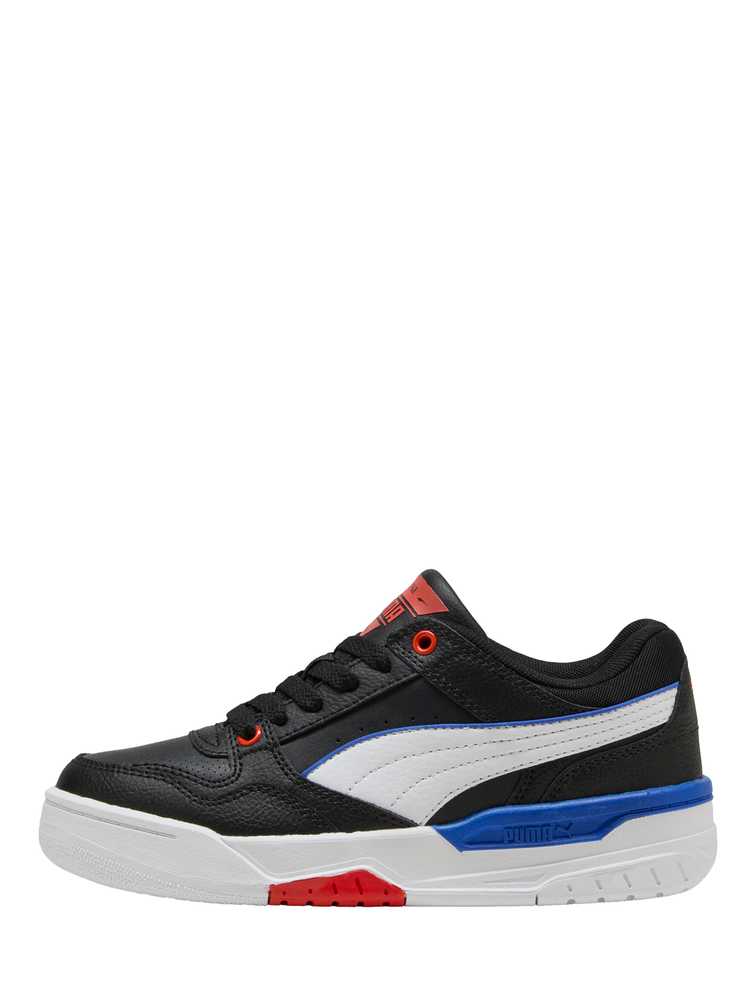 Product image 4 of 6, which shows PUMA Kids' Rebound Retro Leather Trainers, Black/White/Red, 3