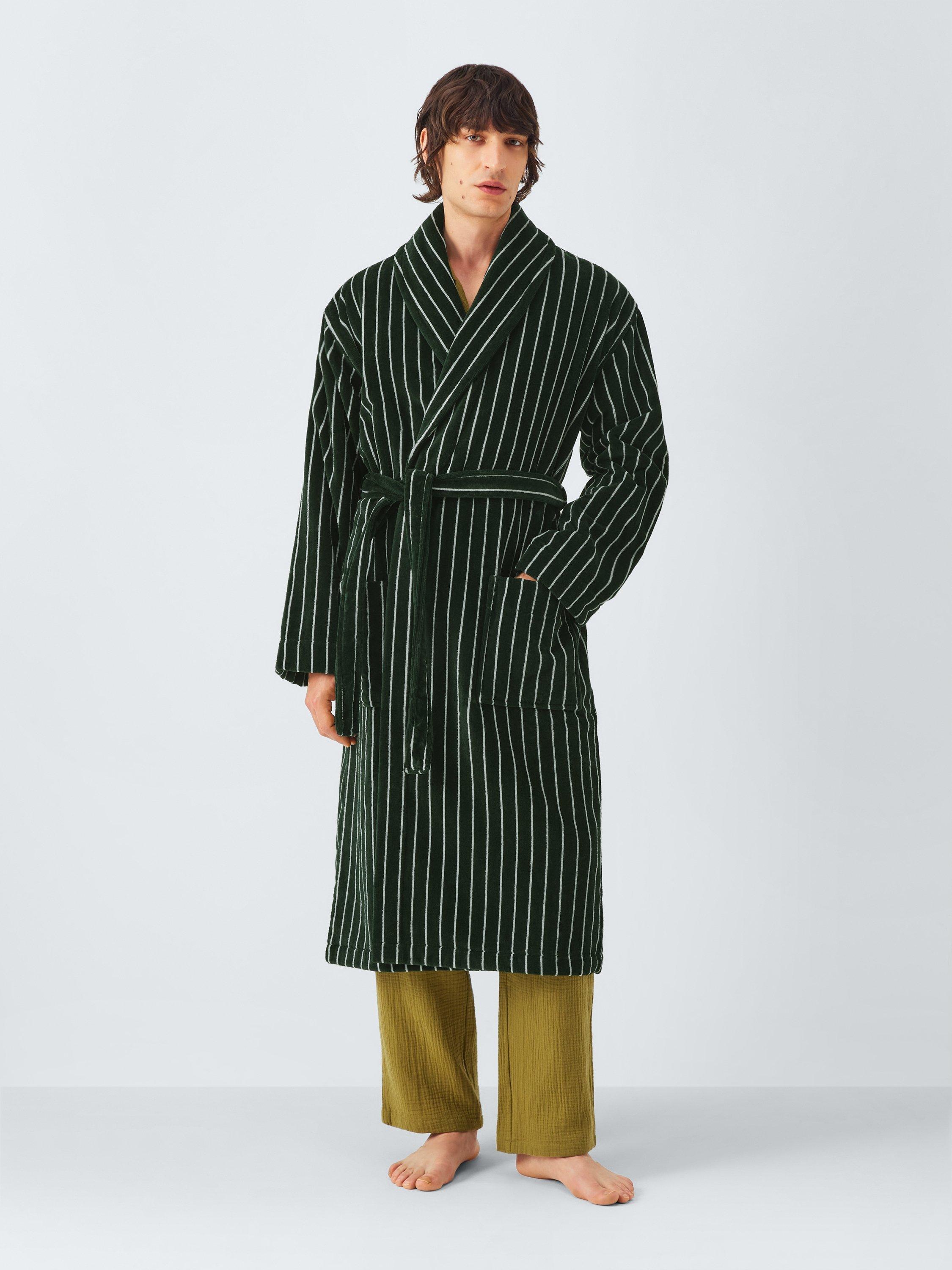 Product image 1 of 5, which shows John Lewis Velour Stripe Robe, Dark Green, S