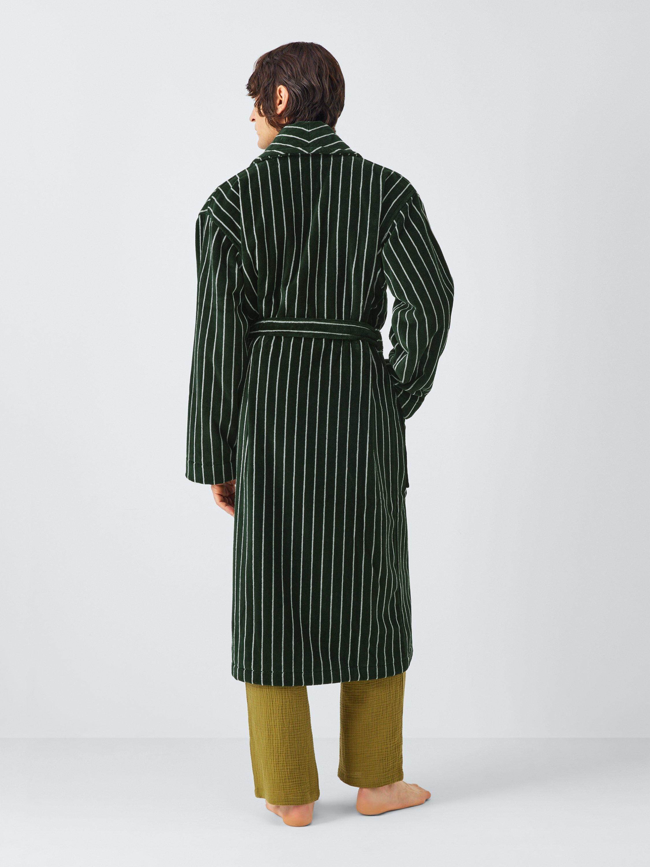 Product image 2 of 5, which shows John Lewis Velour Stripe Robe, Dark Green, S