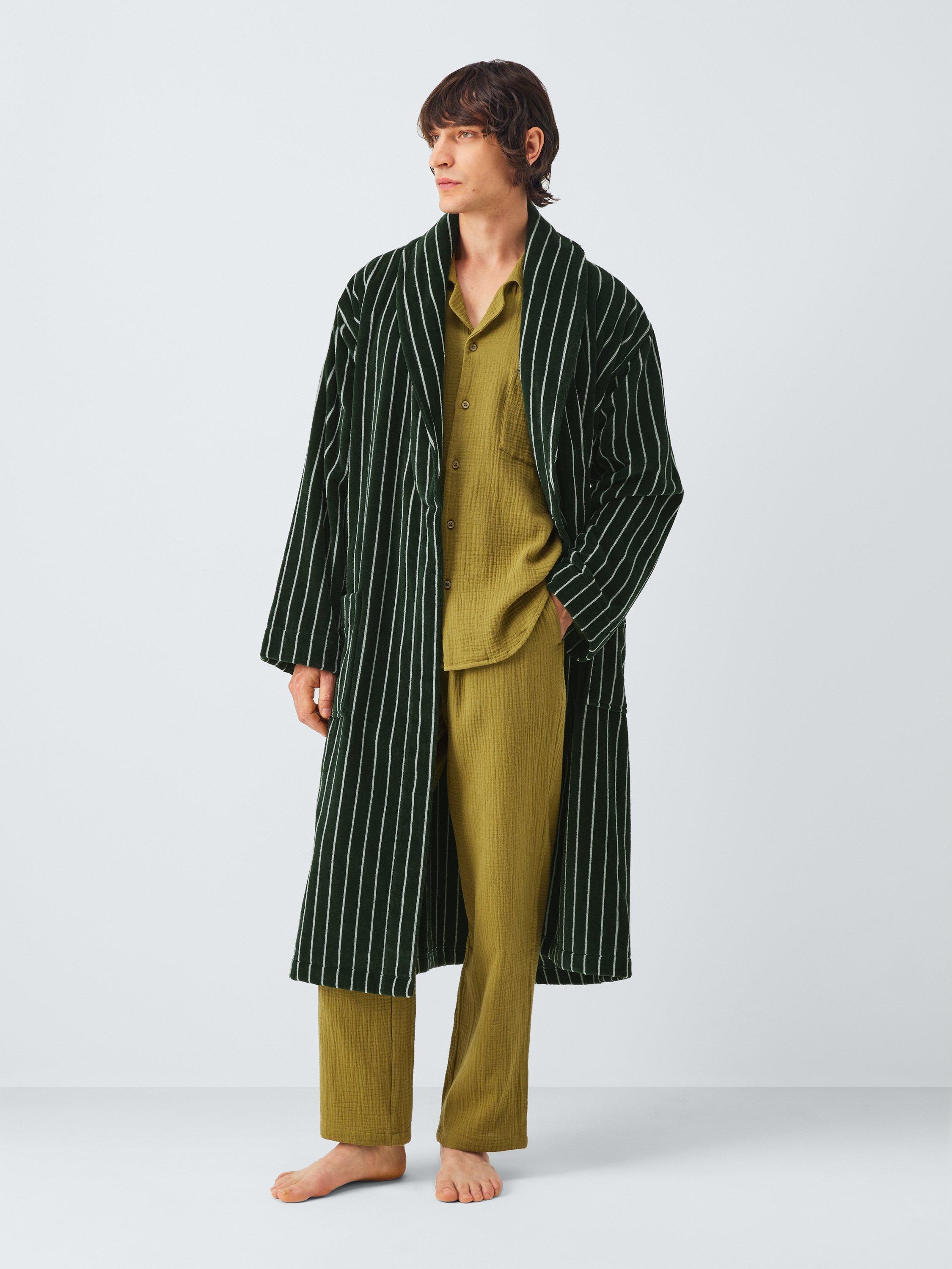 Product image 4 of 5, which shows John Lewis Velour Stripe Robe, Dark Green, S