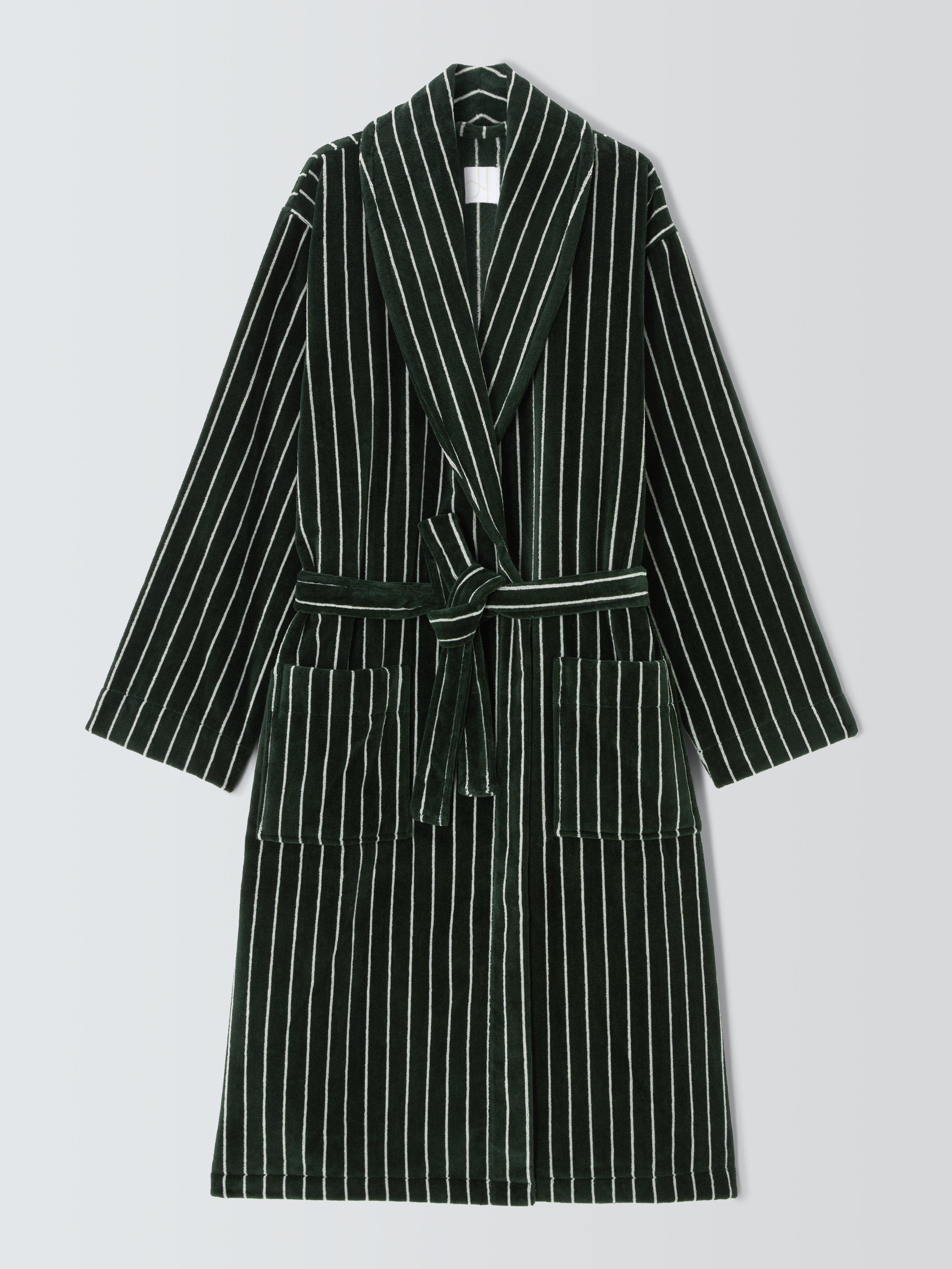 Product image 3 of 5, which shows John Lewis Velour Stripe Robe, Dark Green, S