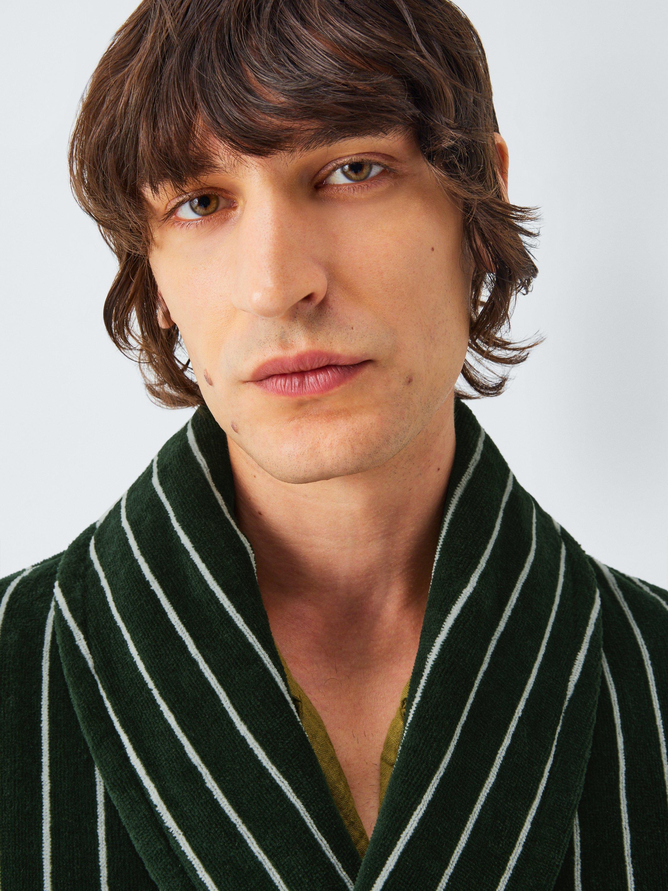Product image 5 of 5, which shows John Lewis Velour Stripe Robe, Dark Green, S