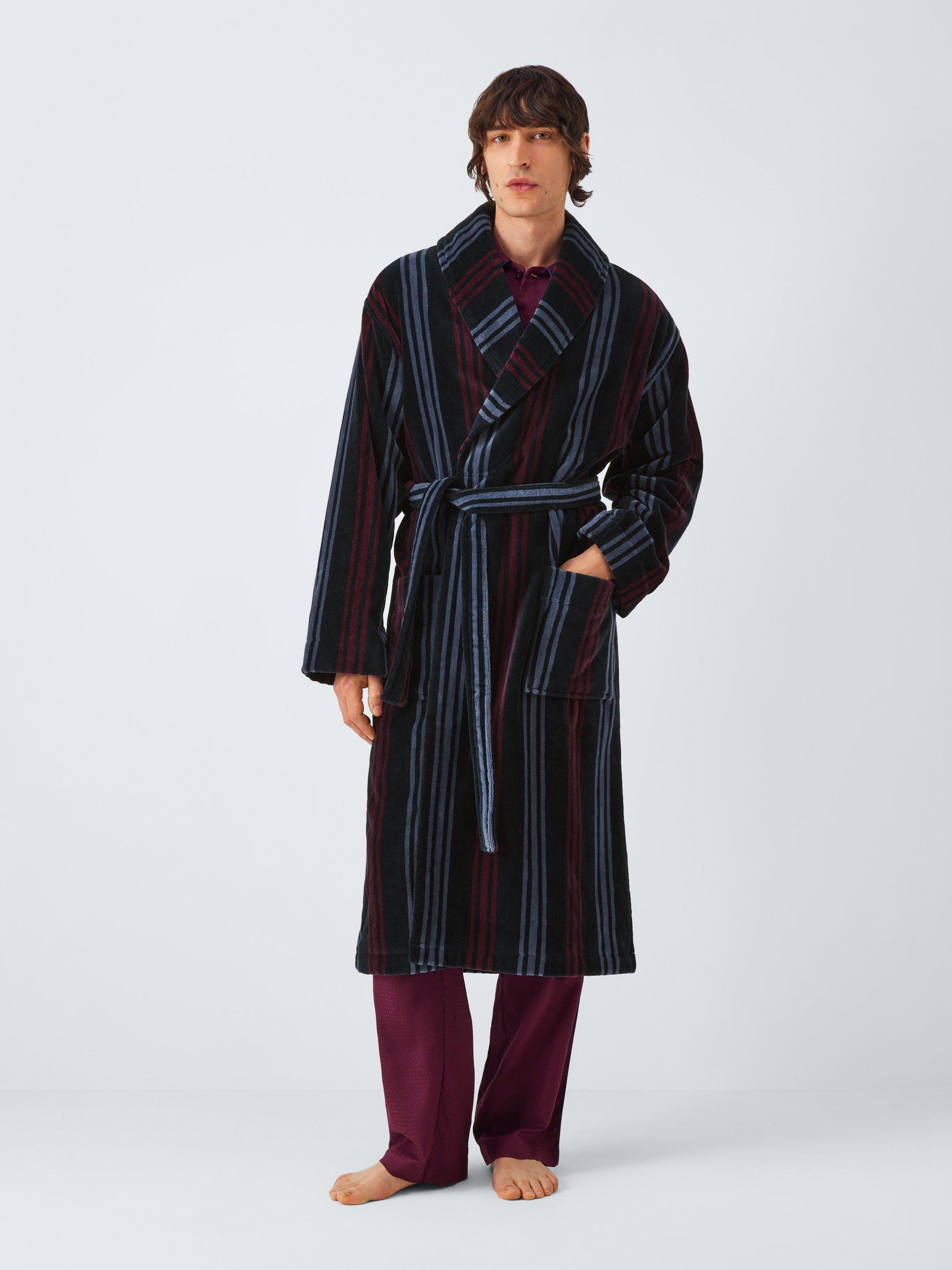 Product image 1 of 5, which shows John Lewis Velour Stripe Robe, Navy/Multi, S