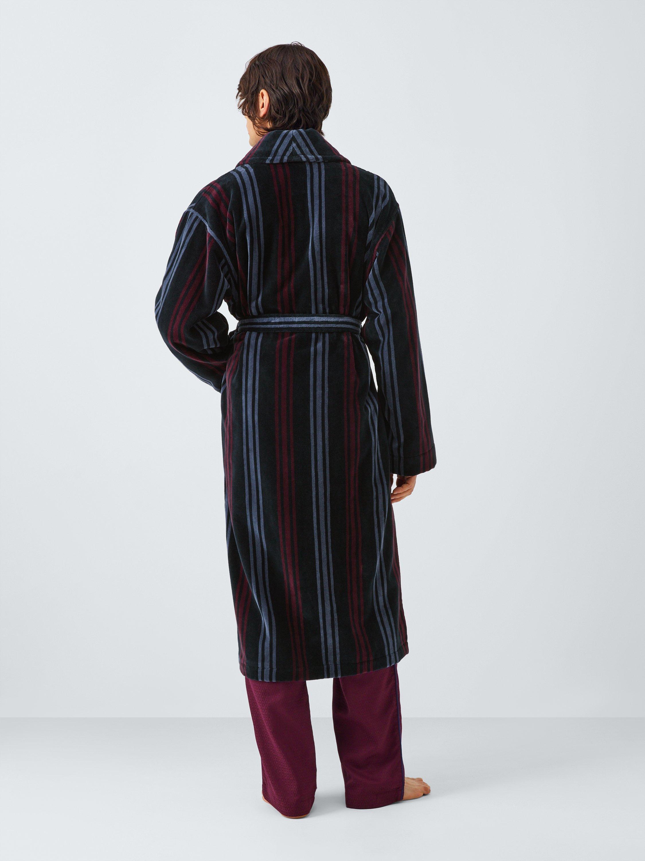 Product image 2 of 5, which shows John Lewis Velour Stripe Robe, Navy/Multi, S