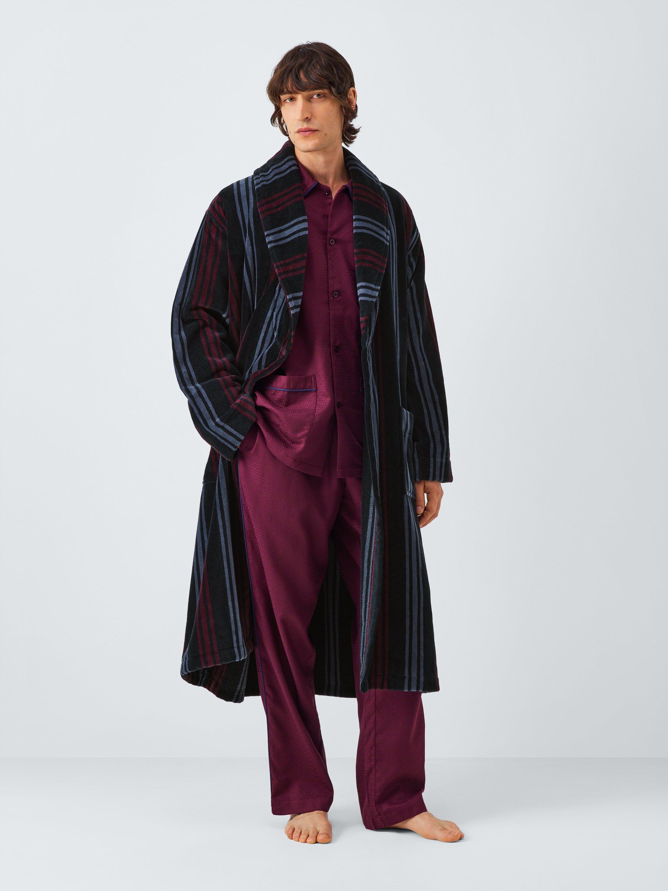 Product image 4 of 5, which shows John Lewis Velour Stripe Robe, Navy/Multi, S