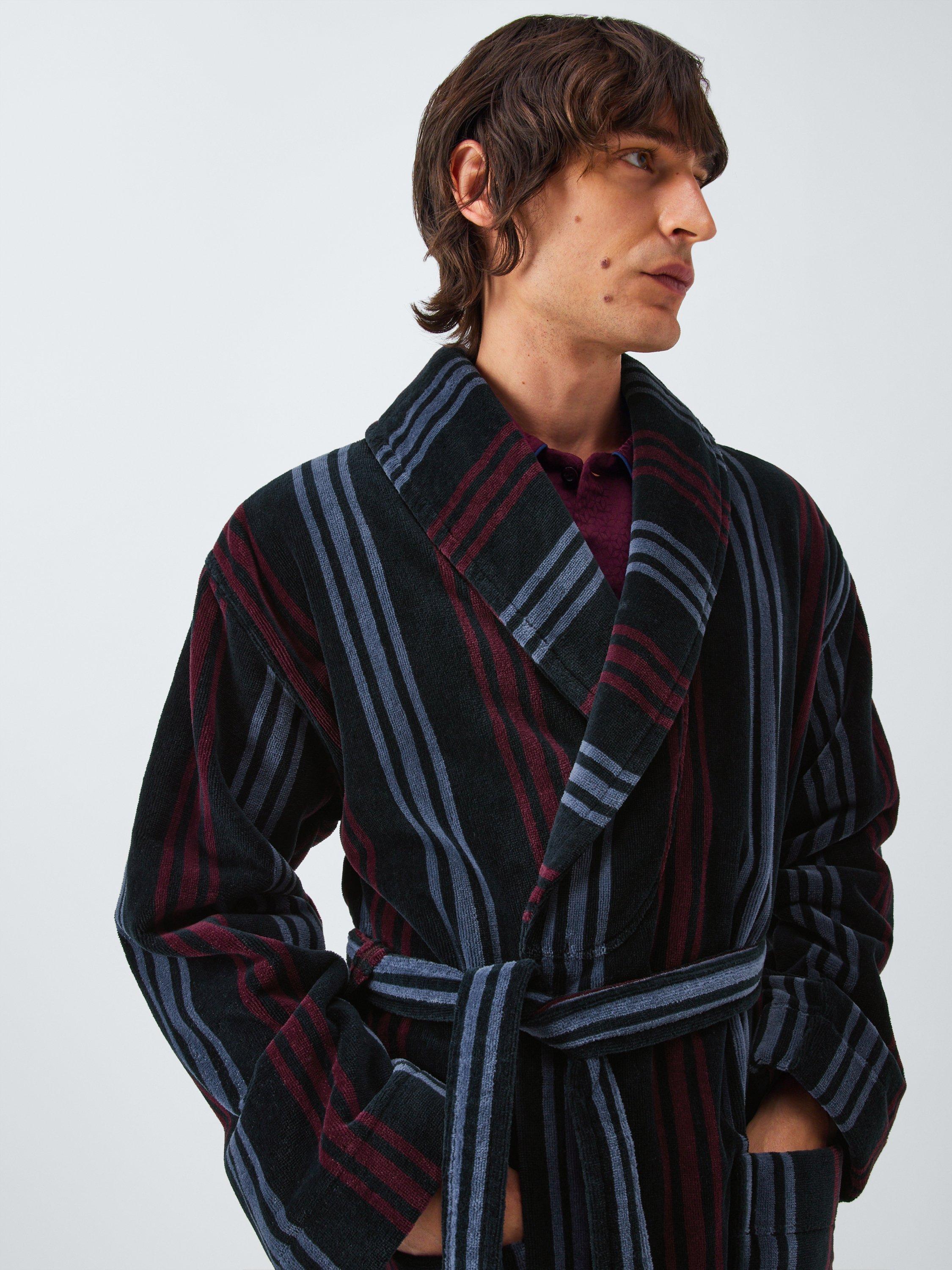 Product image 5 of 5, which shows John Lewis Velour Stripe Robe, Navy/Multi, S