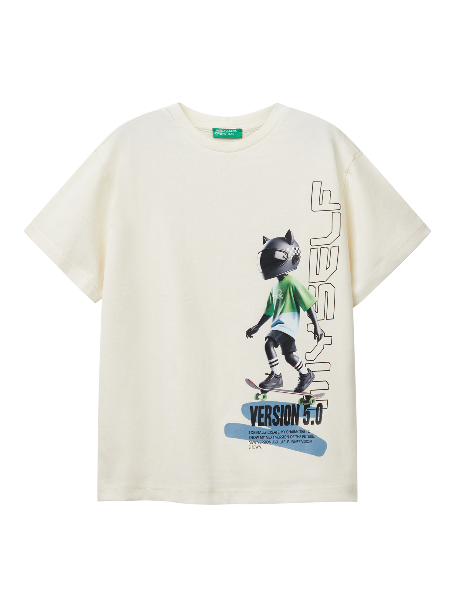Benetton Kids' Graphic T-Shirt, White Cream