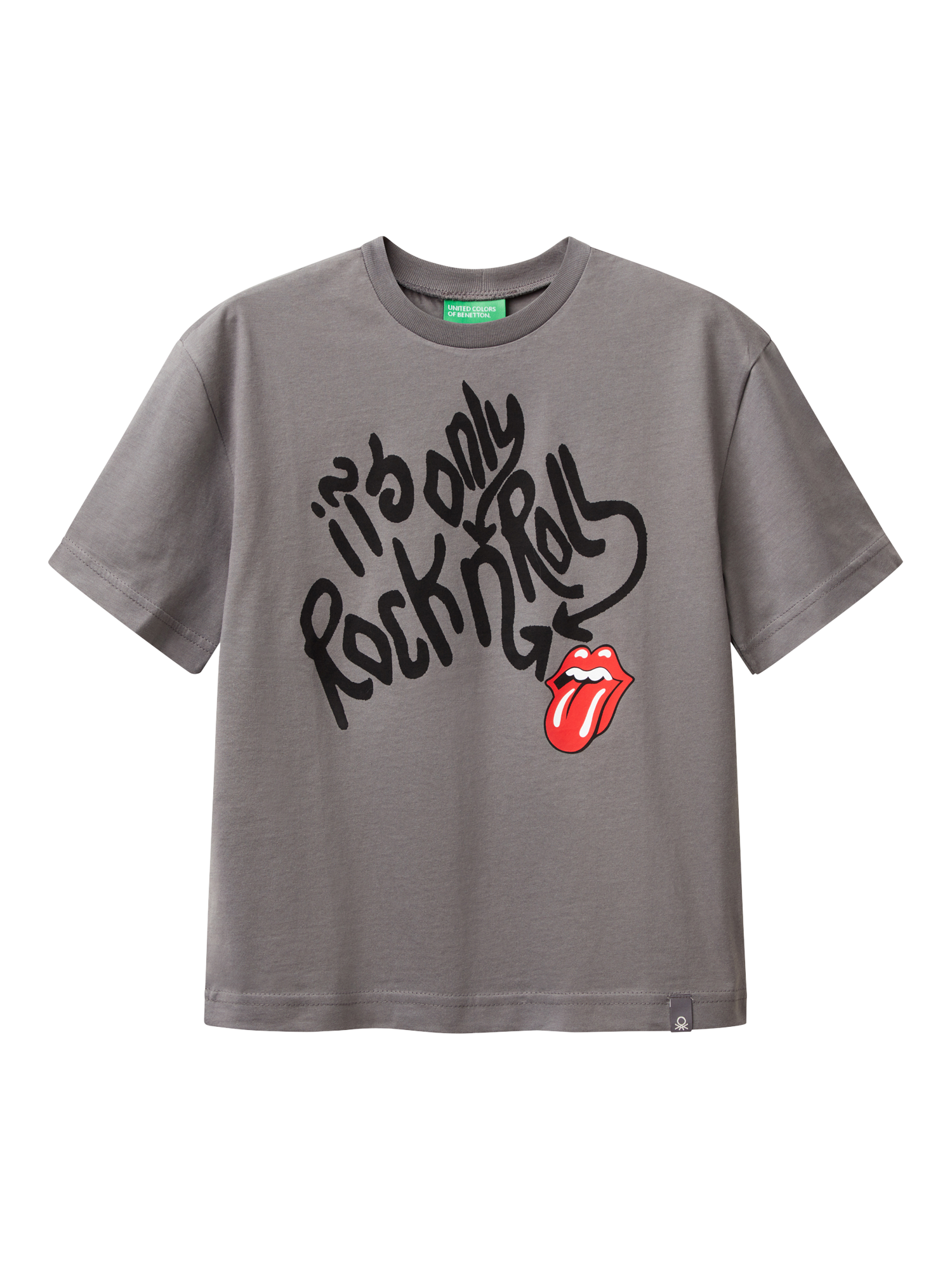 Benetton Kids' Rock 'N' Roll Graphic T-Shirt, Grey