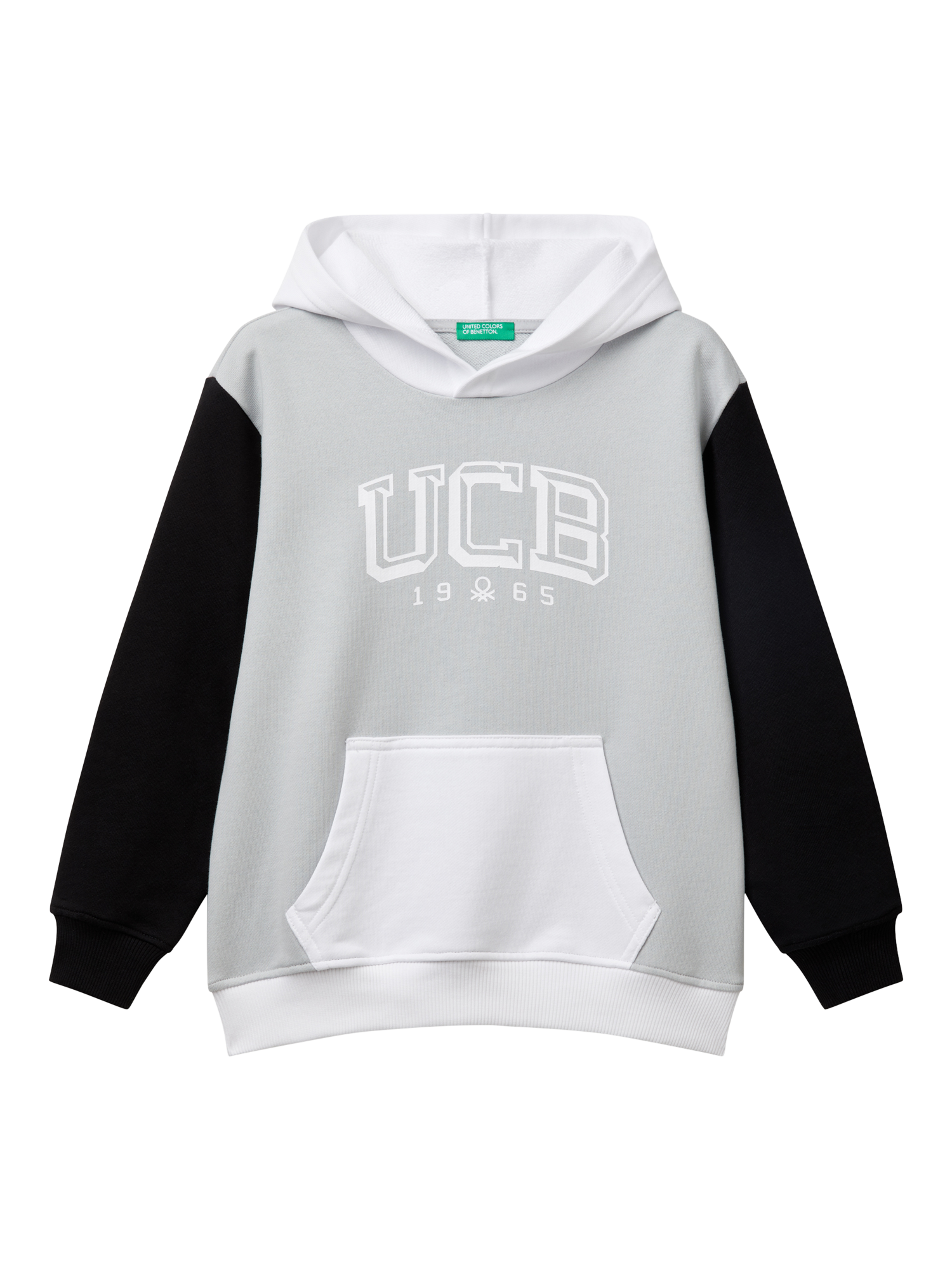 Product image 1 of 3, which shows Benetton Kids' Logo Colour Block Cotton Hoodie, Multi, 6-7 years