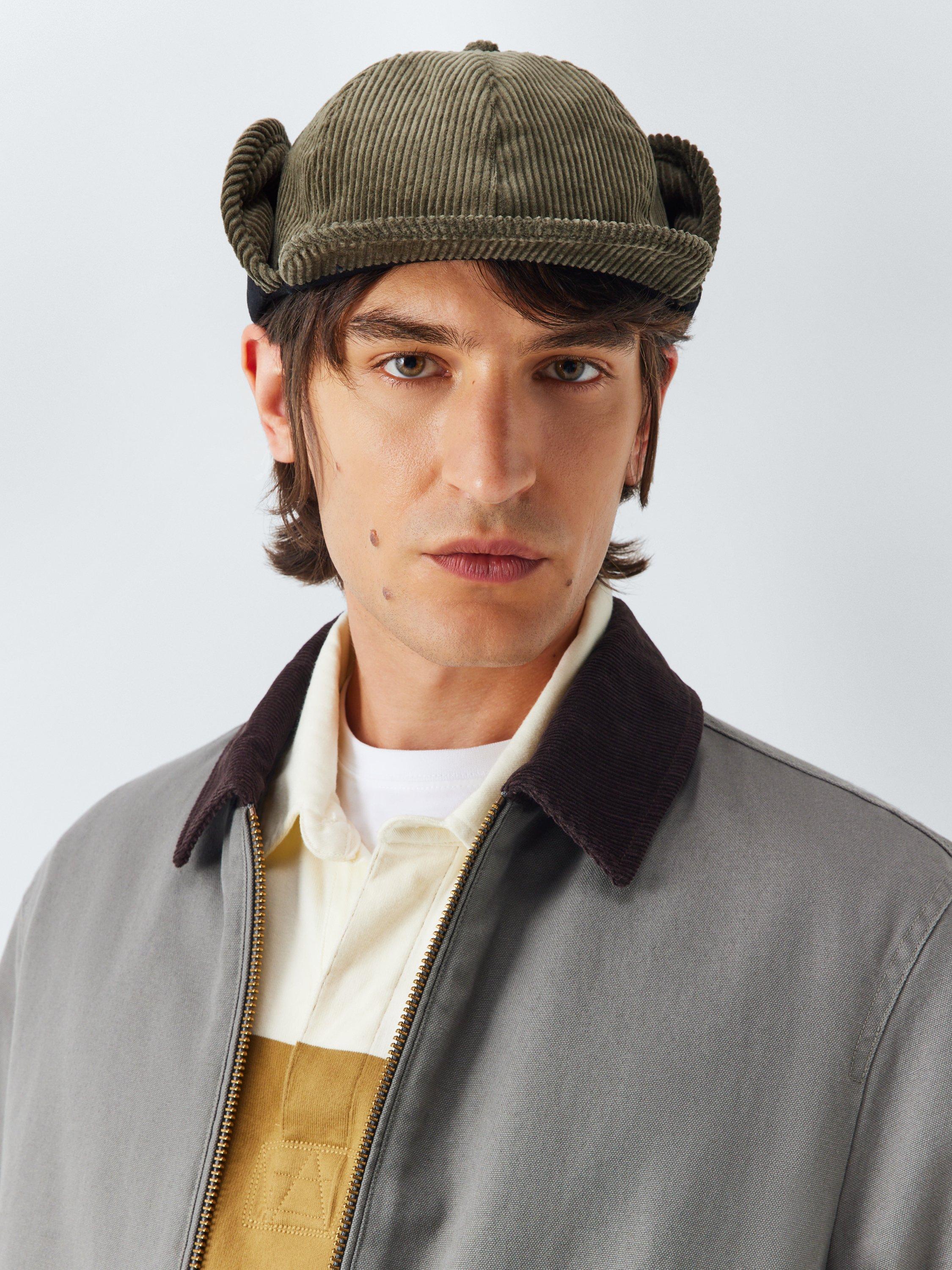 Product image 1 of 4, which shows John Lewis Corduroy Trapper's Hat, Green, S-M
