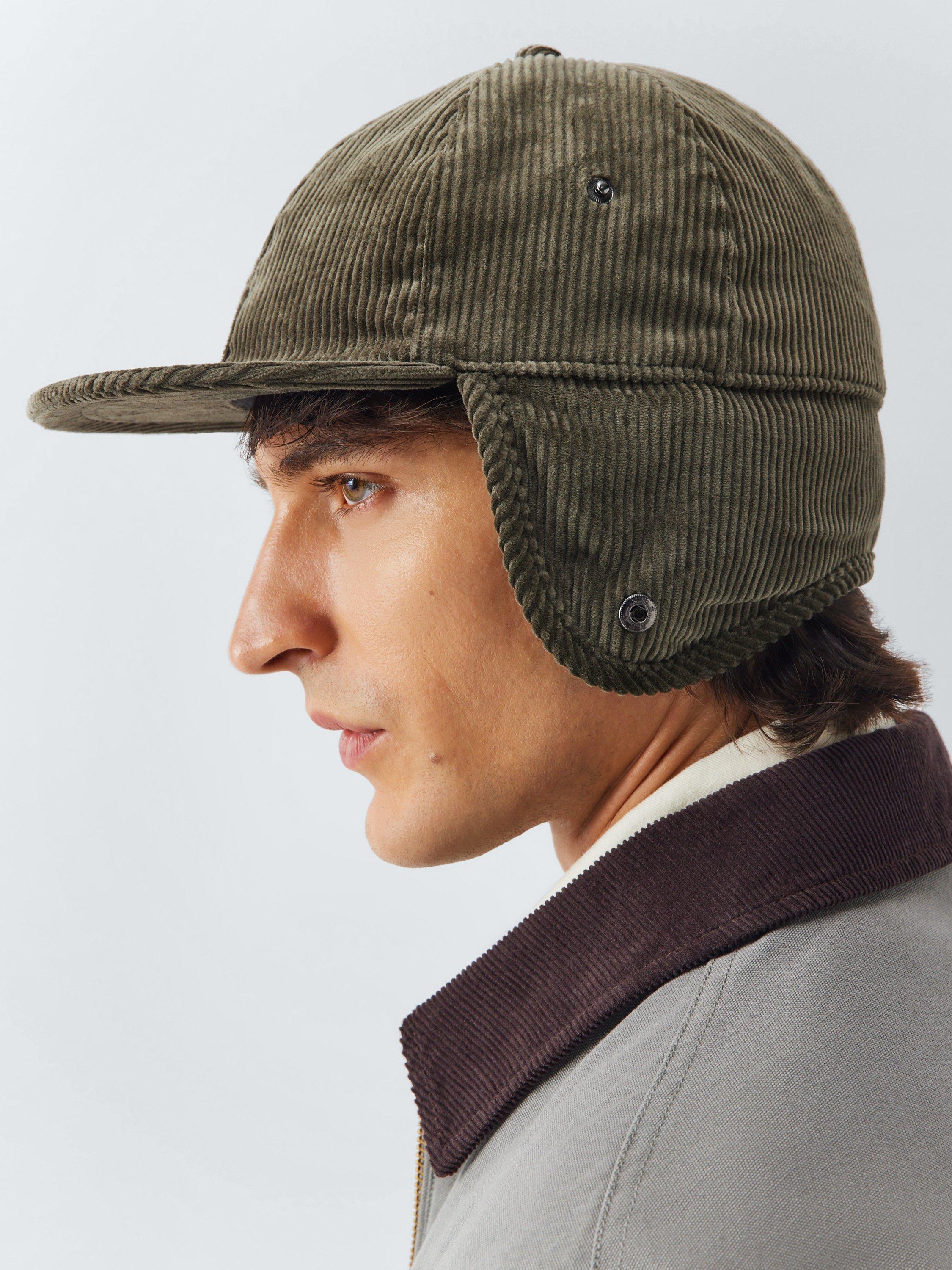 Product image 4 of 4, which shows John Lewis Corduroy Trapper's Hat, Green, S-M