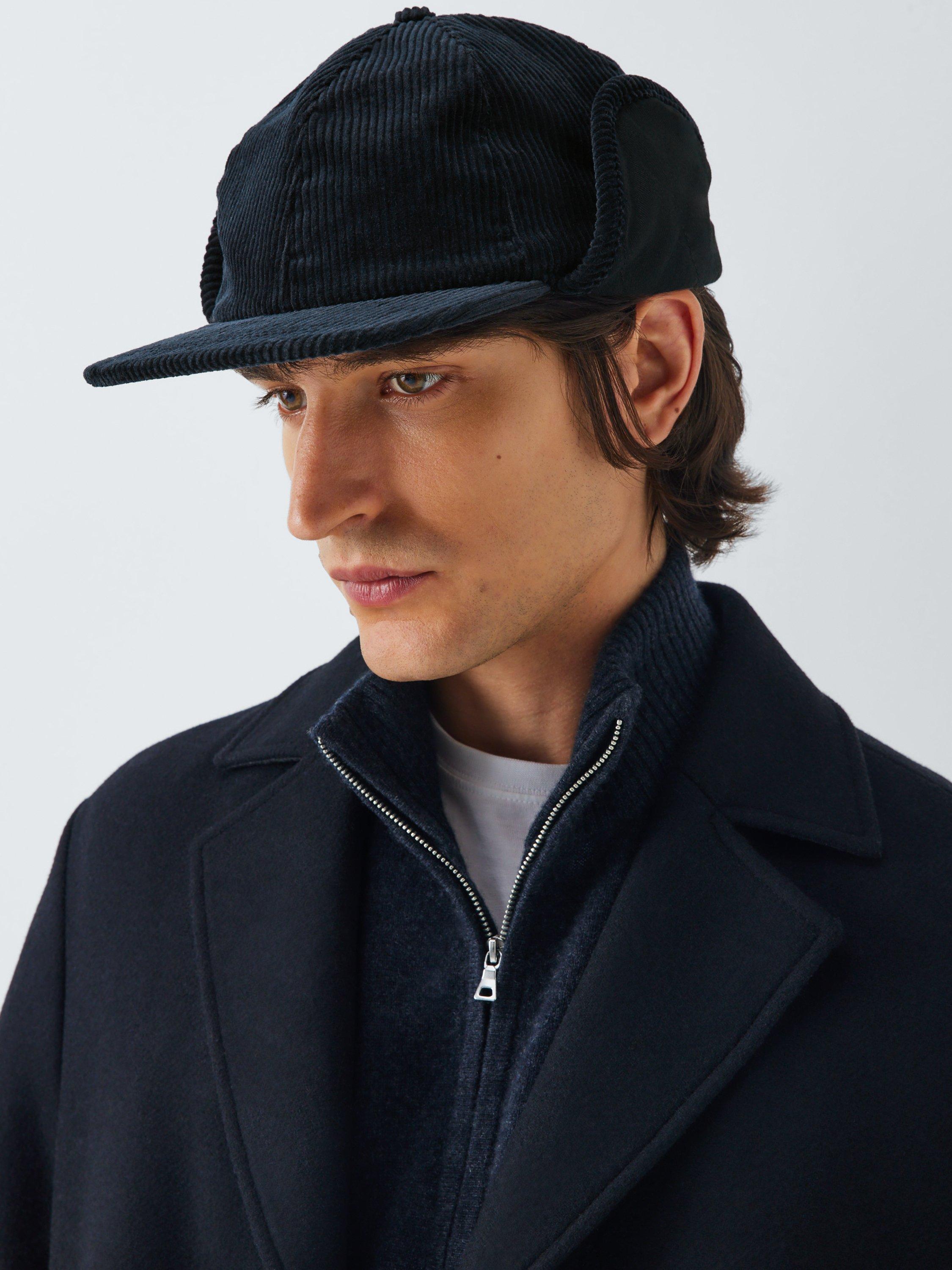 Product image 1 of 4, which shows John Lewis Corduroy Trapper's Hat, Navy, S-M