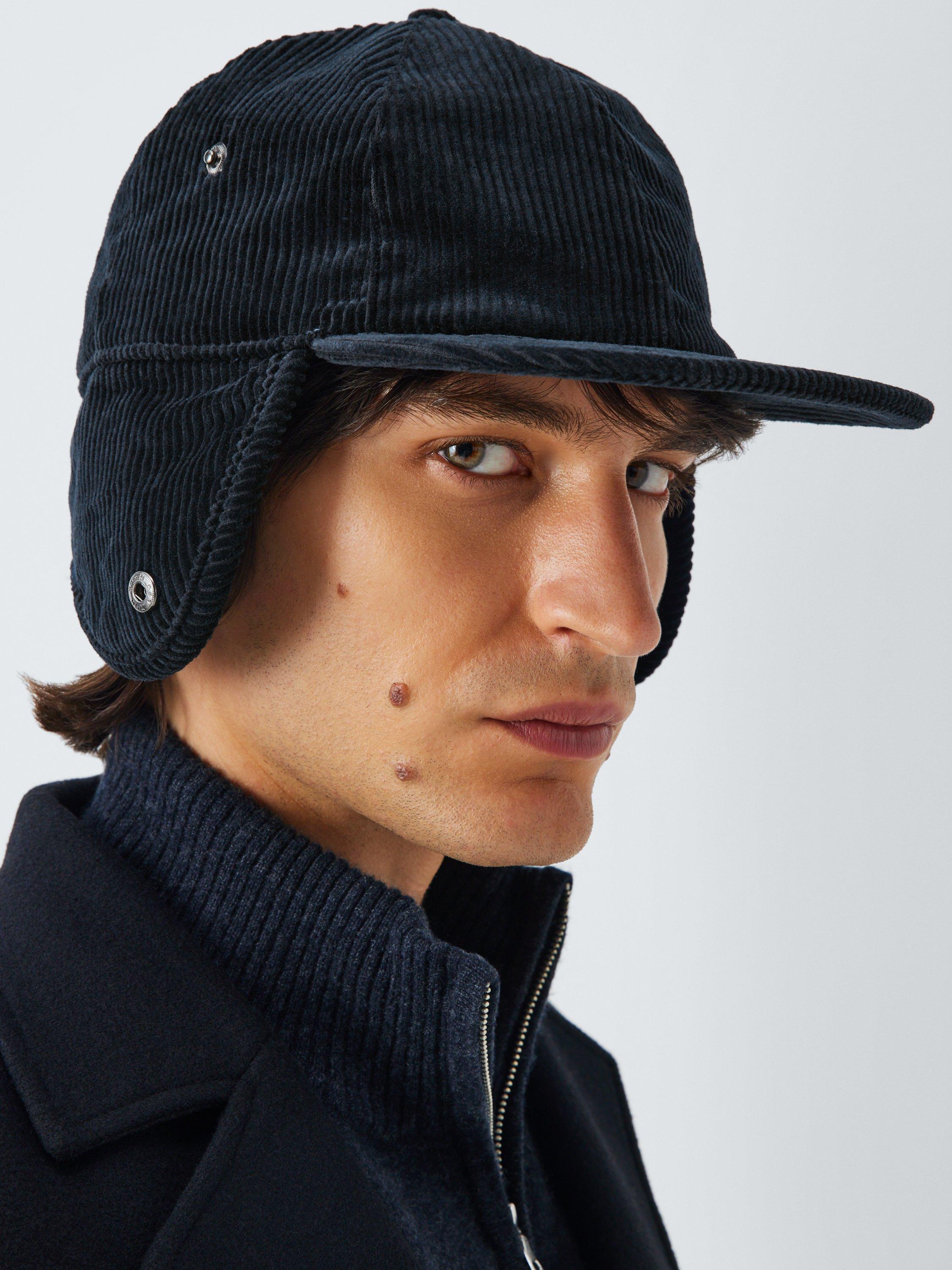Product image 4 of 4, which shows John Lewis Corduroy Trapper's Hat, Navy, S-M