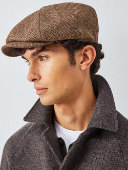 John Lewis Wool Herringbone Check Bakerboy Cap, Brown