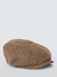 John Lewis Wool Herringbone Check Bakerboy Cap, Brown