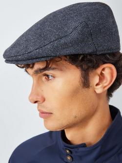 John Lewis Wool Herringbone Check Flat Cap, Navy, Navy