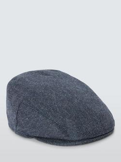 John Lewis Wool Herringbone Check Flat Cap, Navy - view 2, Navy