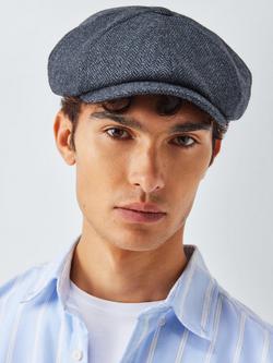 John Lewis Wool Herringbone Check Bakerboy Cap, Navy