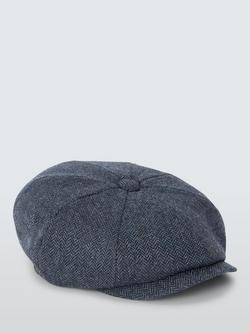 John Lewis Wool Herringbone Check Bakerboy Cap - view 2, Navy