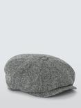 John Lewis Wool Herringbone Check Bakerboy Cap, Grey Mid