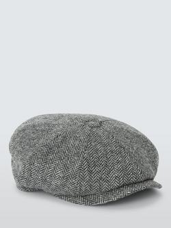 John Lewis Wool Herringbone Check Bakerboy Cap, Grey Mid - view 2, Grey Mid