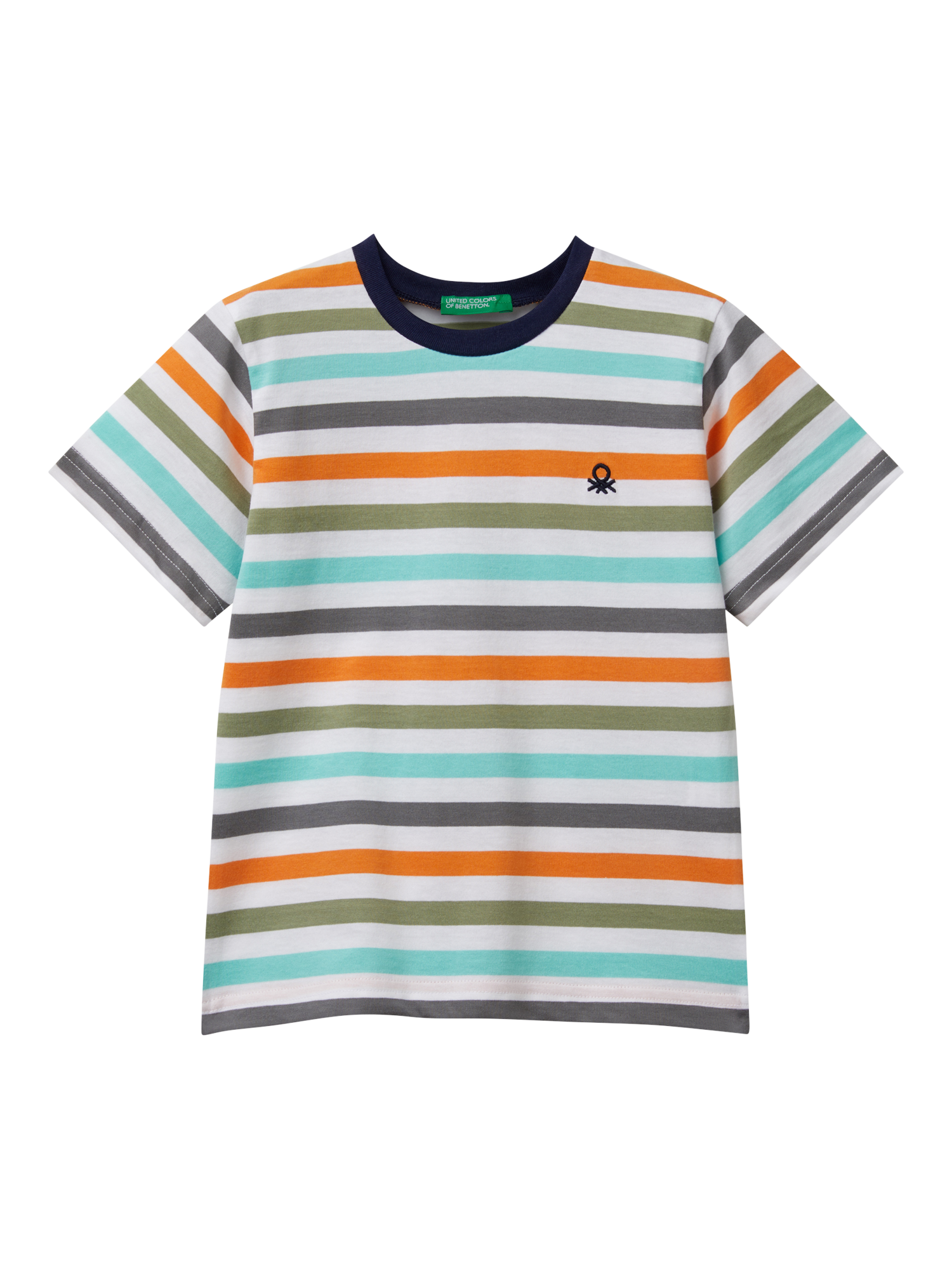 Product image 1 of 3, which shows Benetton Kids' Striped Short Sleeve T-Shirt, White/Multi, 2-3 years