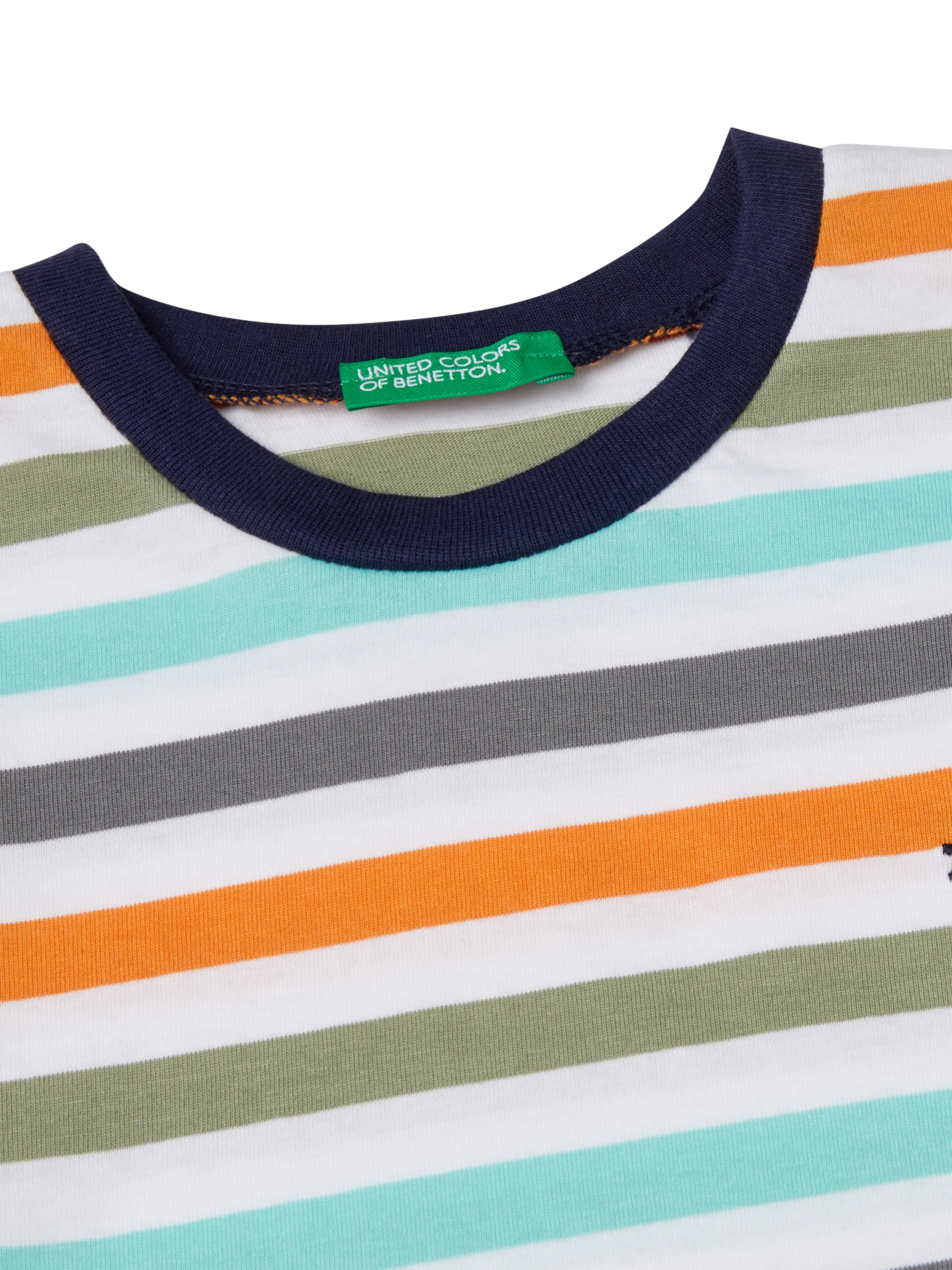 Product image 3 of 3, which shows Benetton Kids' Striped Short Sleeve T-Shirt, White/Multi, 2-3 years