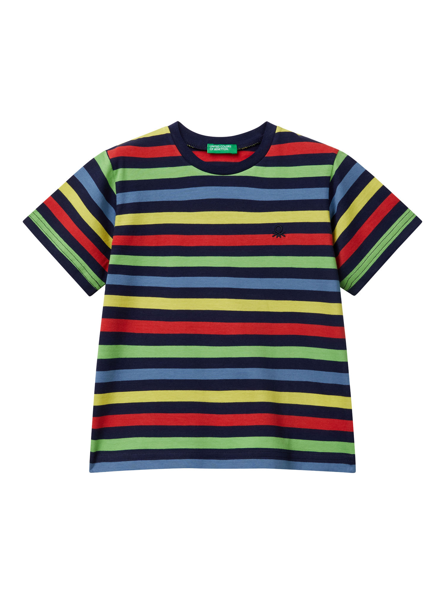 Product image 1 of 3, which shows Benetton Kids' Striped Short Sleeve T-Shirt, Navy/Multi, 2-3 years