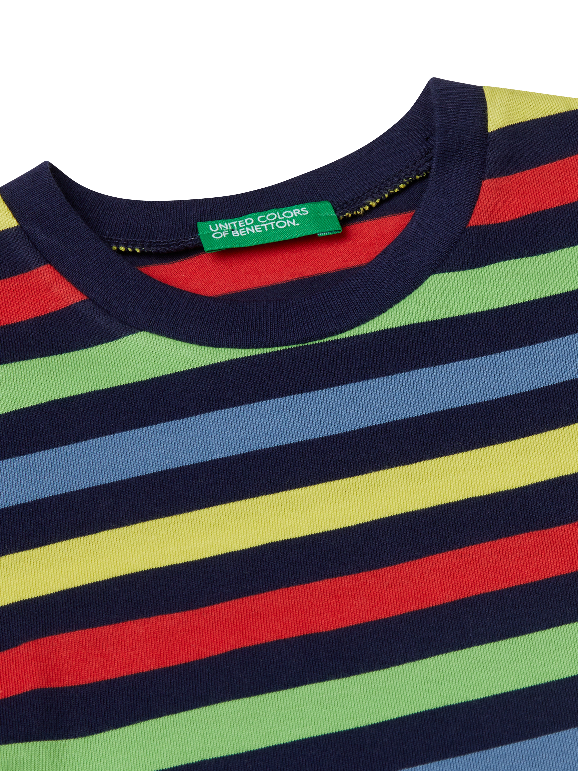 Product image 3 of 3, which shows Benetton Kids' Striped Short Sleeve T-Shirt, Navy/Multi, 2-3 years