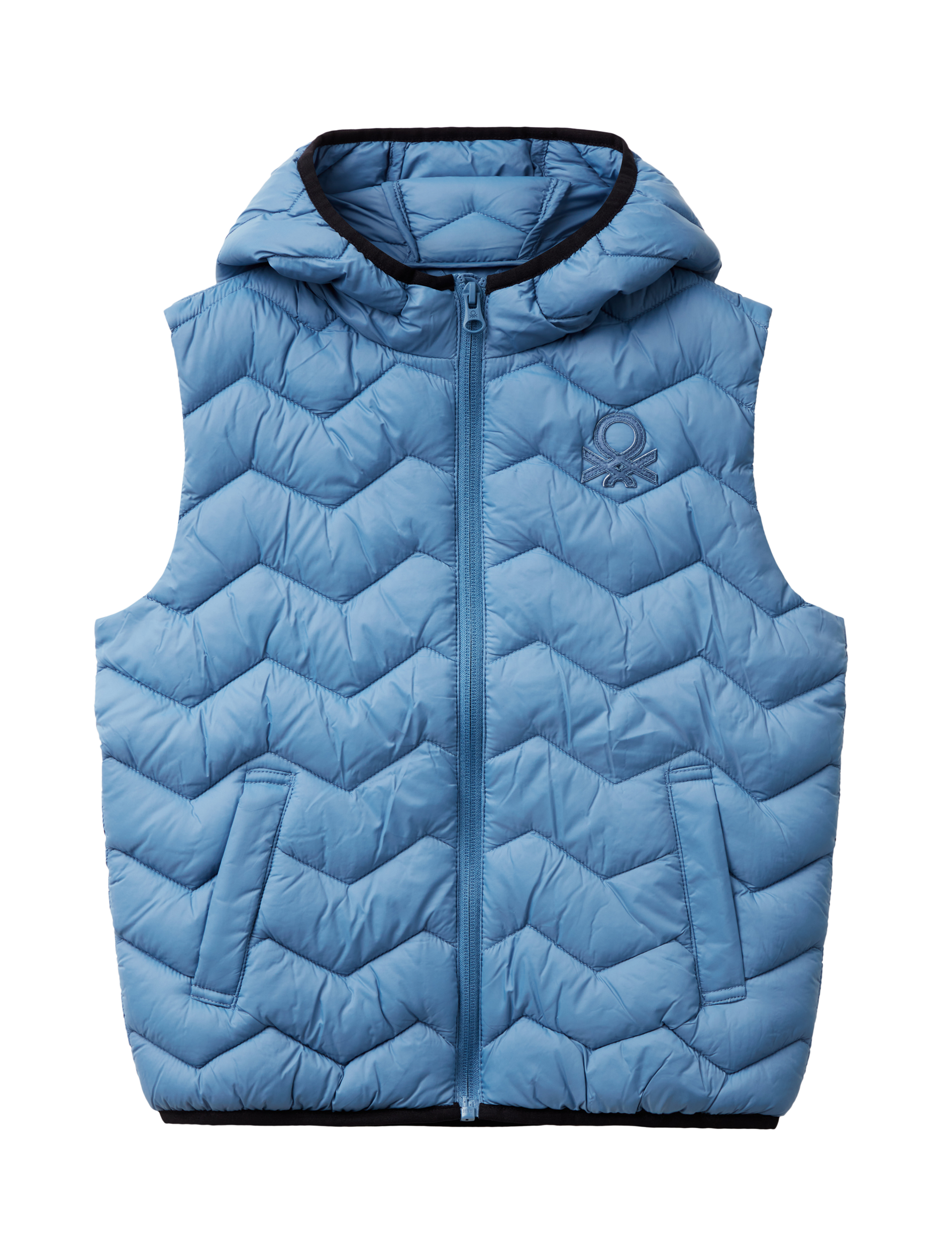 Product image 1 of 3, which shows Benetton Kids' Zig Zag Padded Down Gilet, Sugar Paper, 10-11 years