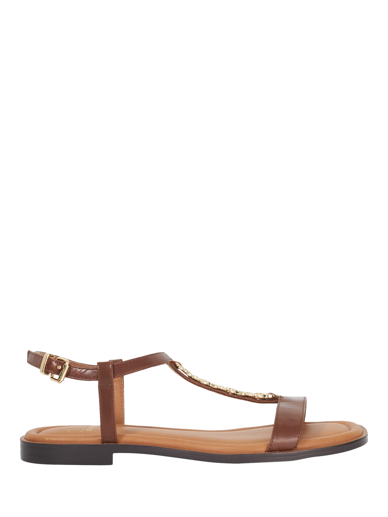 Product image 1 of 6, which shows Dune London Lollipops Leather Chain Detail Strappy Sandals, Brown, EU36