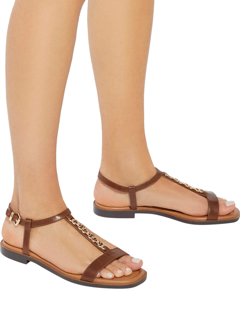 Product image 2 of 6, which shows Dune London Lollipops Leather Chain Detail Strappy Sandals, Brown, EU36