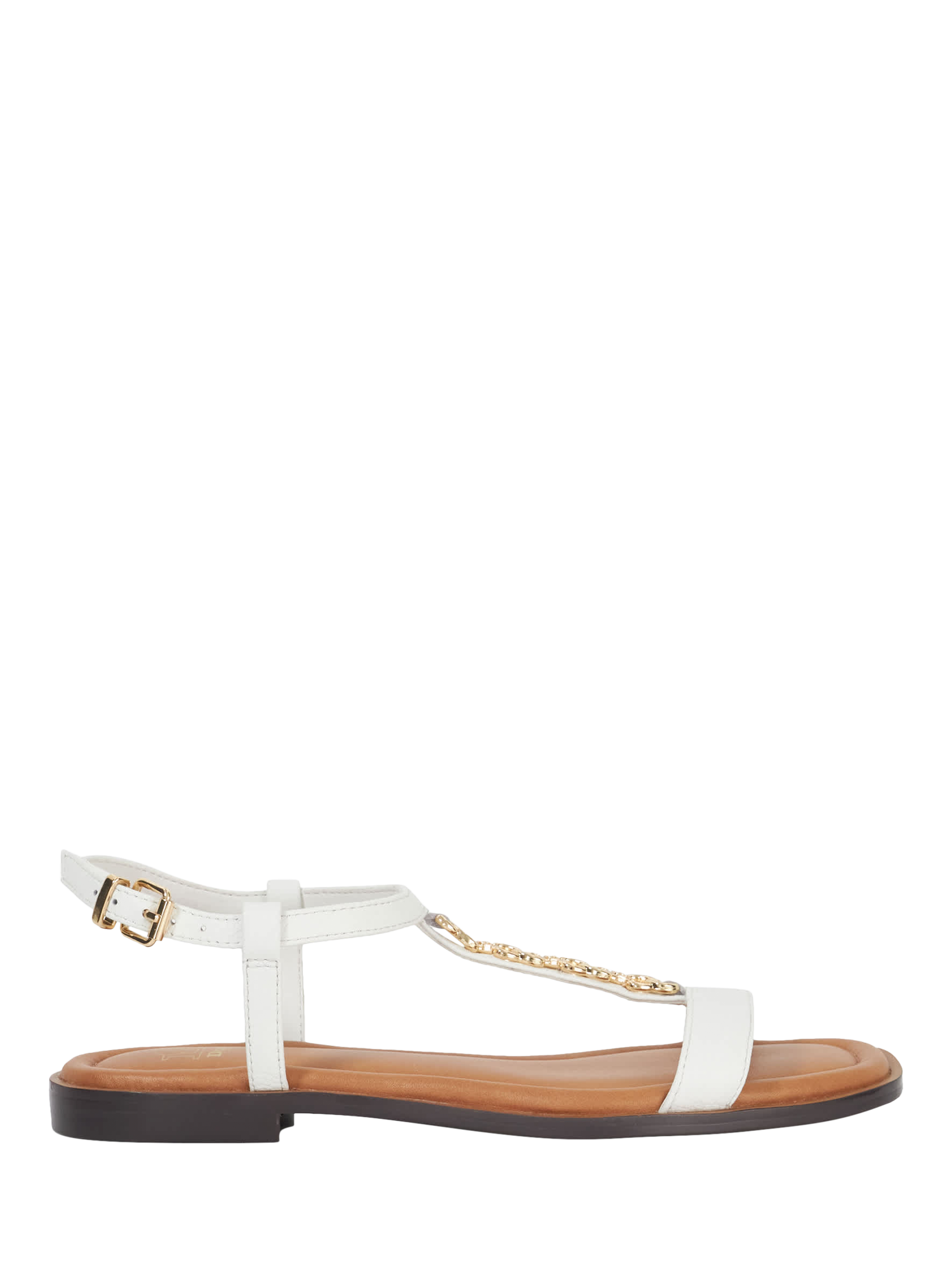 Product image 1 of 5, which shows Dune London Lollipops Leather Chain Detail Strappy Sandals, White, EU36