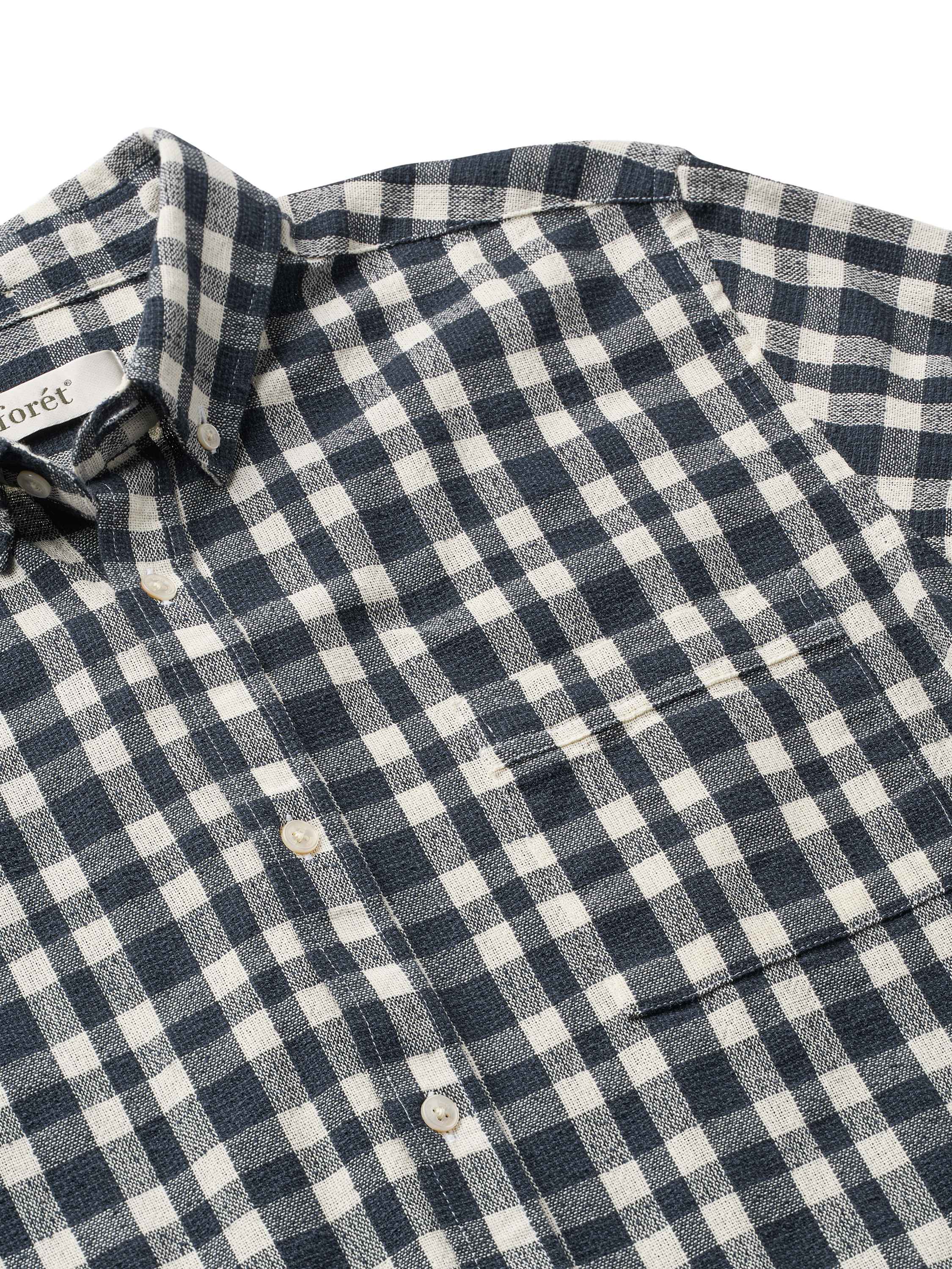 Product image 2 of 6, which shows forét Creek Boucle Check Shirt, Navy/Cloud, S