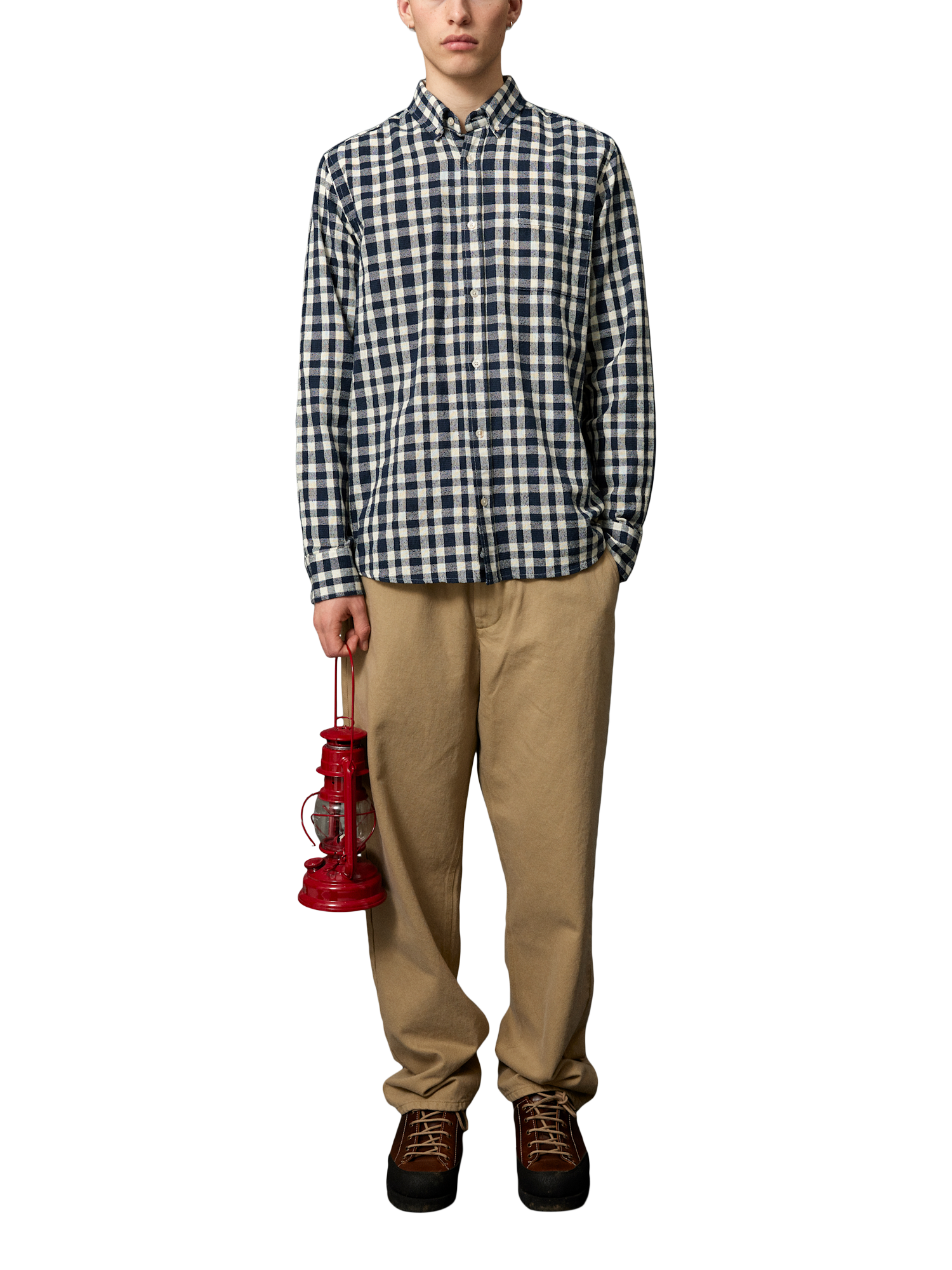 Product image 3 of 6, which shows forét Creek Boucle Check Shirt, Navy/Cloud, S