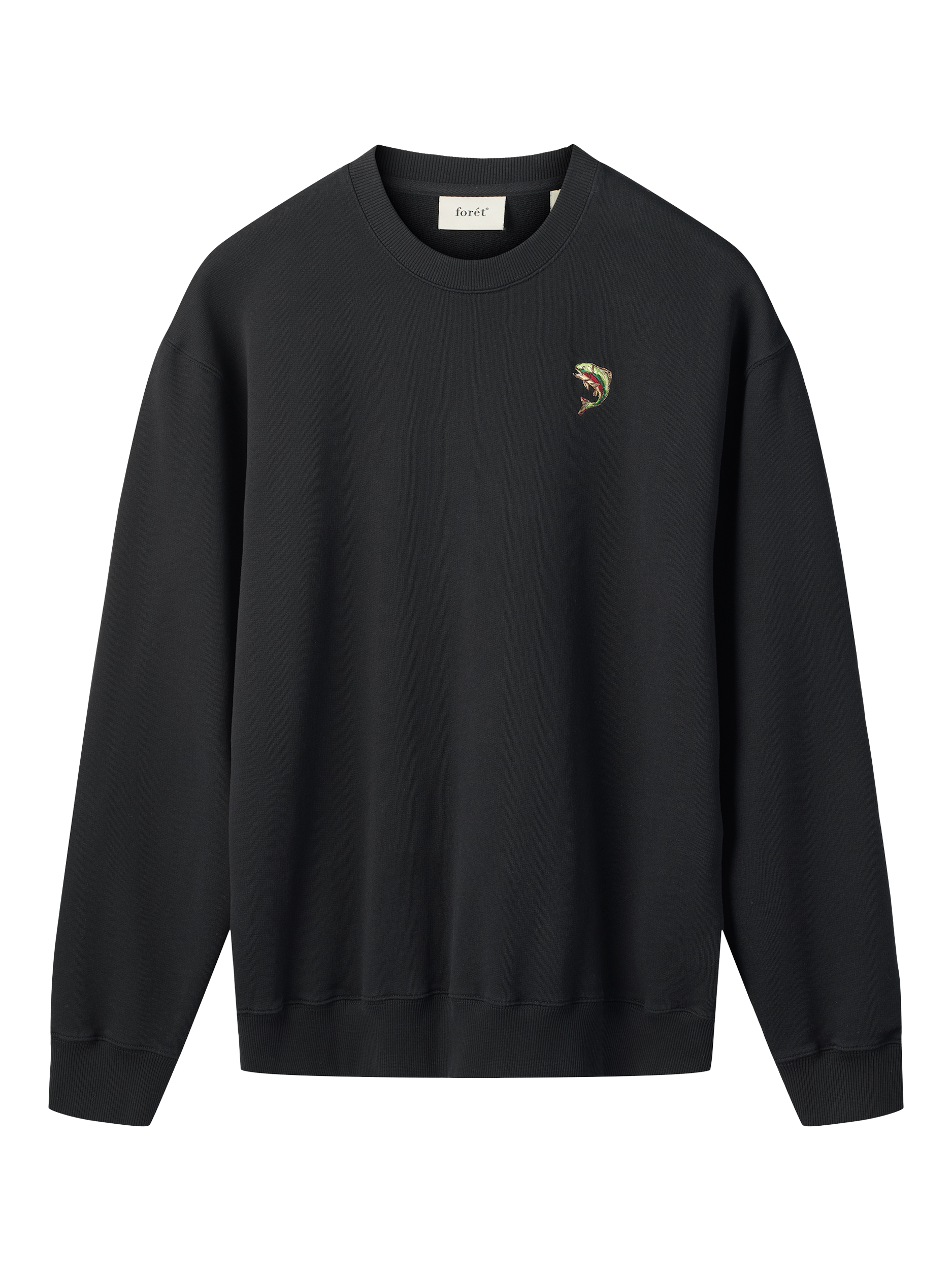 forét Fish Embroidered Cotton Sweatshirt, Black