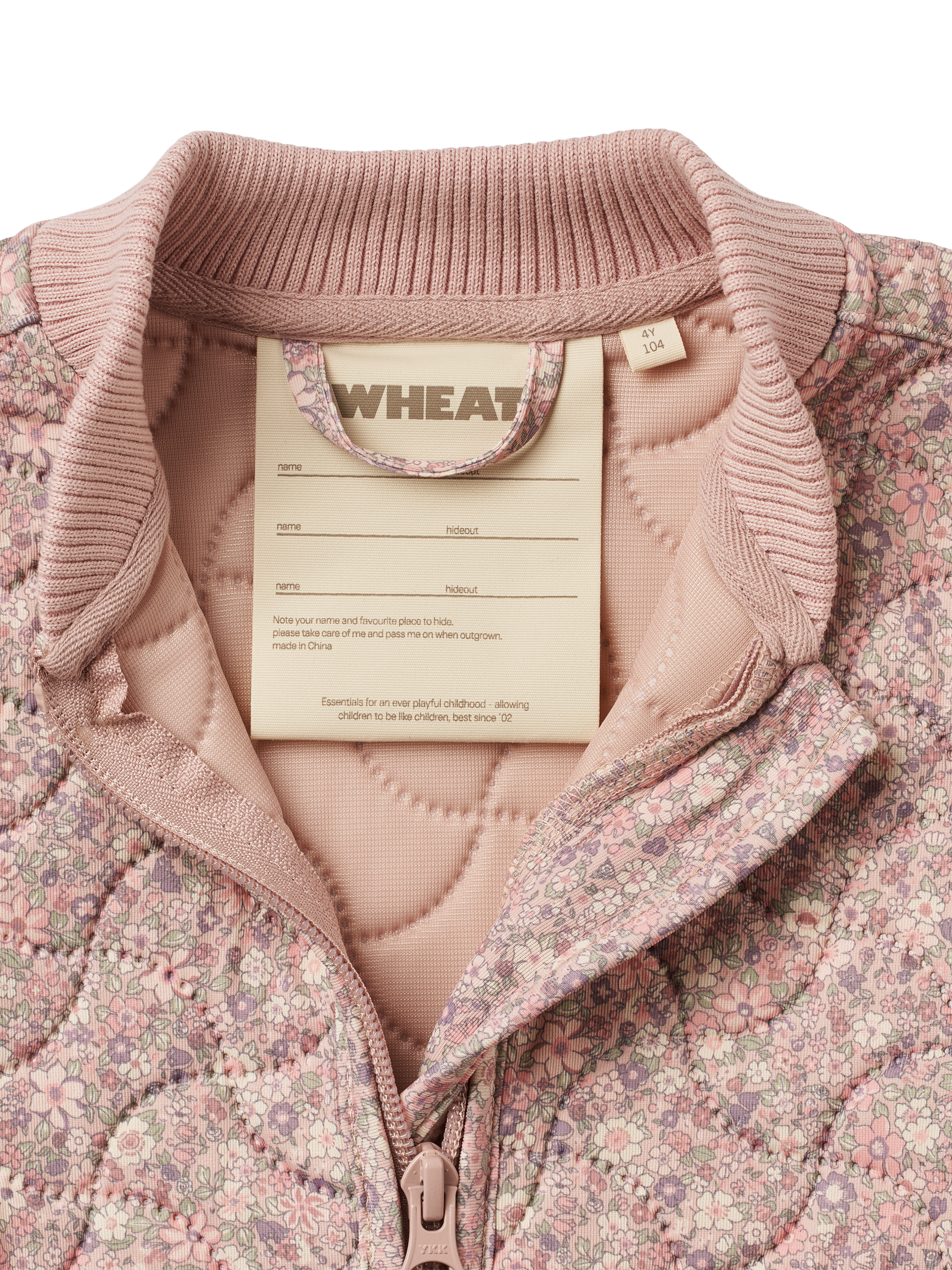 Product image 3 of 3, which shows WHEAT Kids' Louis Quilted Water Repellent Jacket, Powder/Multi, 3 years