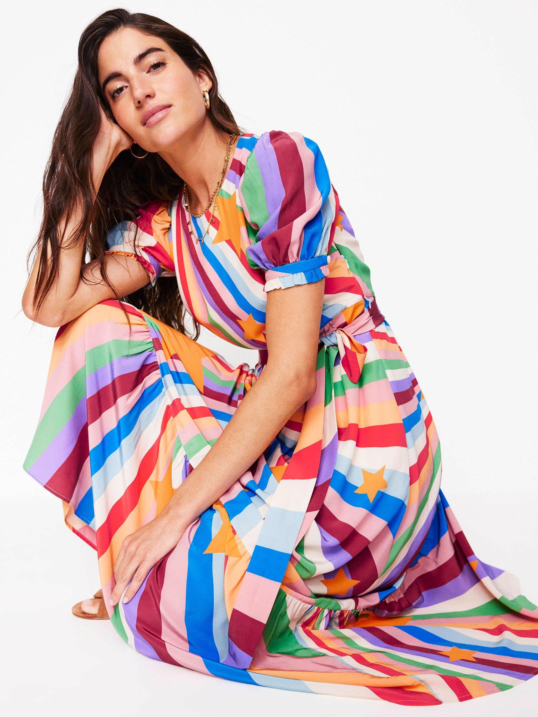 Product image 1 of 5, which shows Boden Star Stripe Blouson Dress, Multi, 8