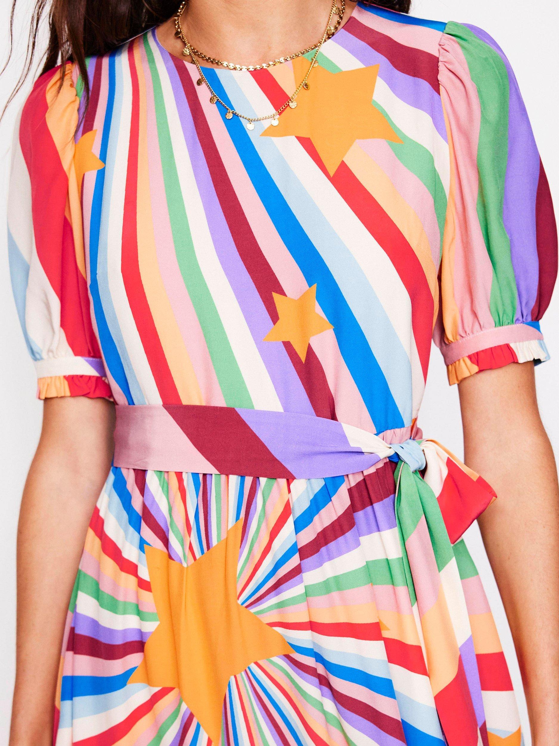 Product image 2 of 5, which shows Boden Star Stripe Blouson Dress, Multi, 8