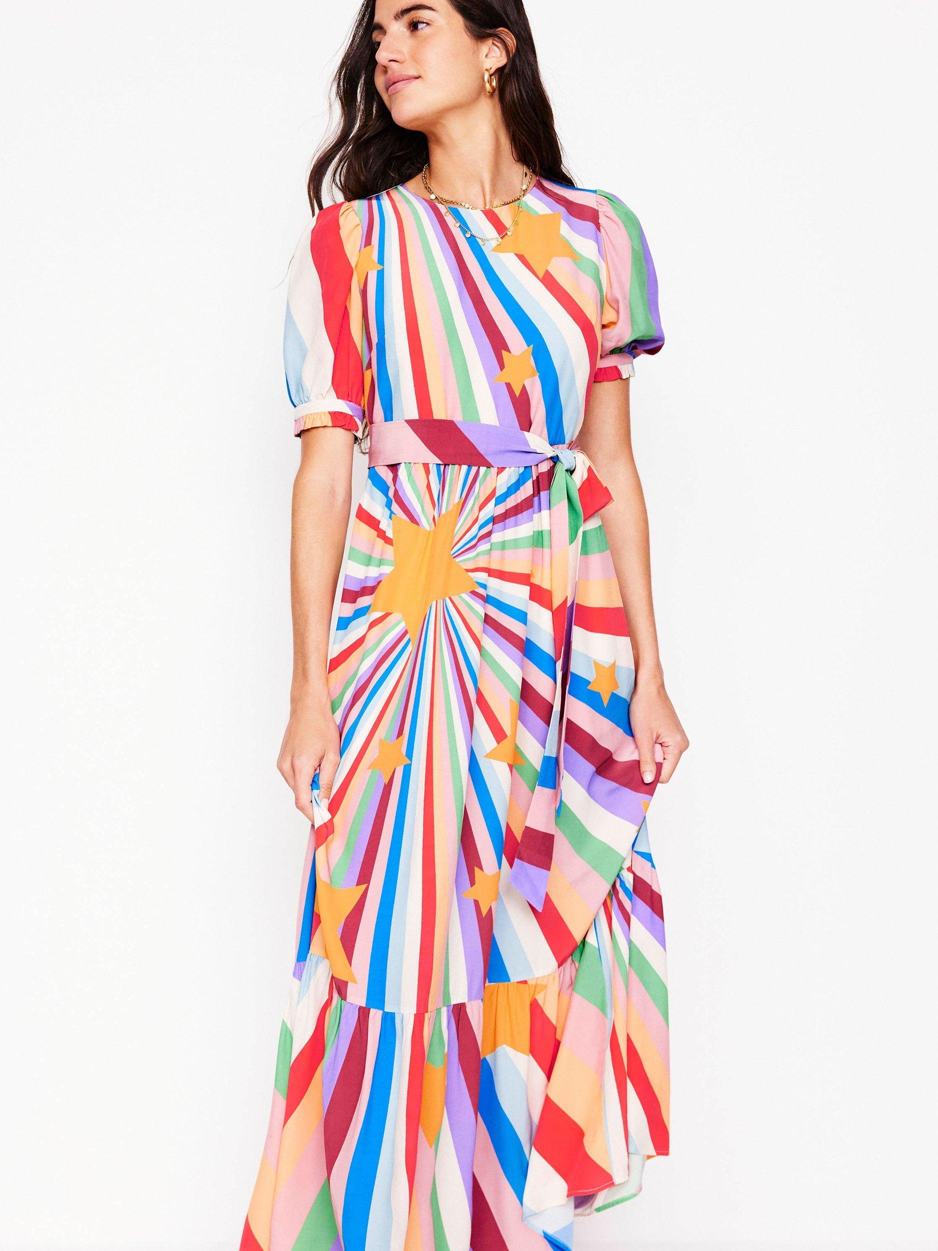 Product image 4 of 5, which shows Boden Star Stripe Blouson Dress, Multi, 8