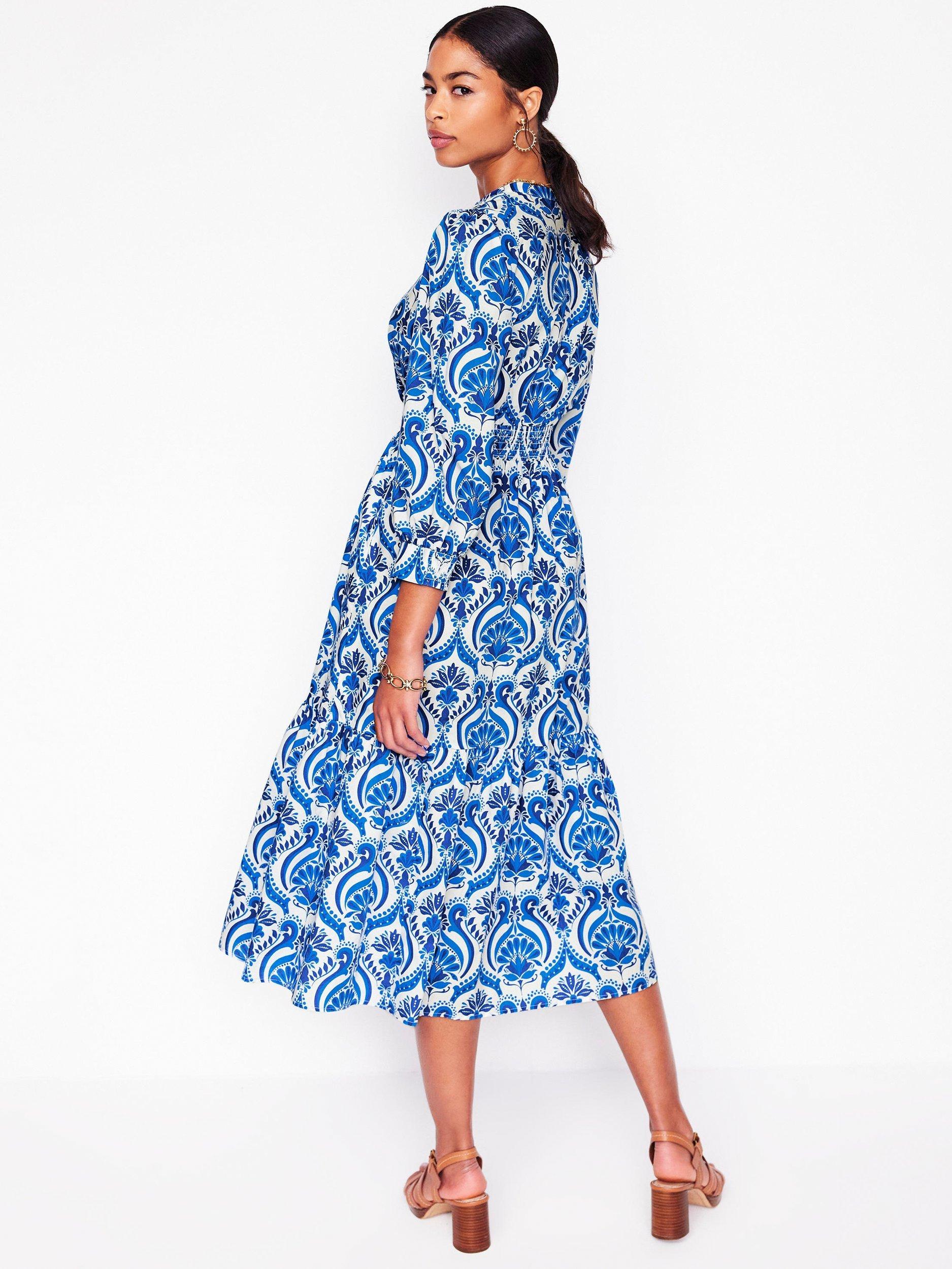 Product image 3 of 5, which shows Boden Elena Floral Tiered Midi Dress, Blue/Multi, 8