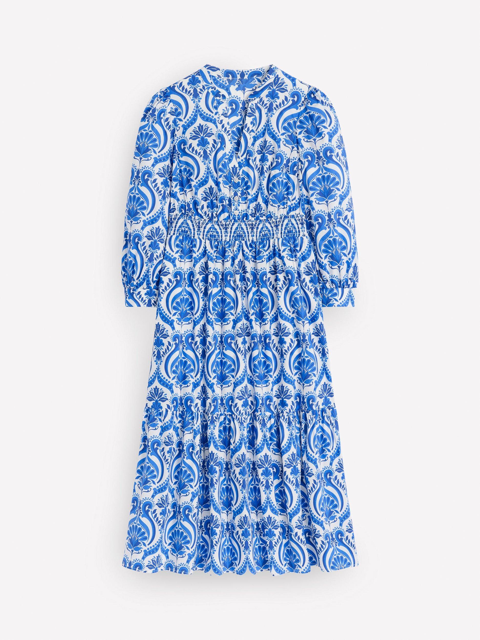 Product image 5 of 5, which shows Boden Elena Floral Tiered Midi Dress, Blue/Multi, 8