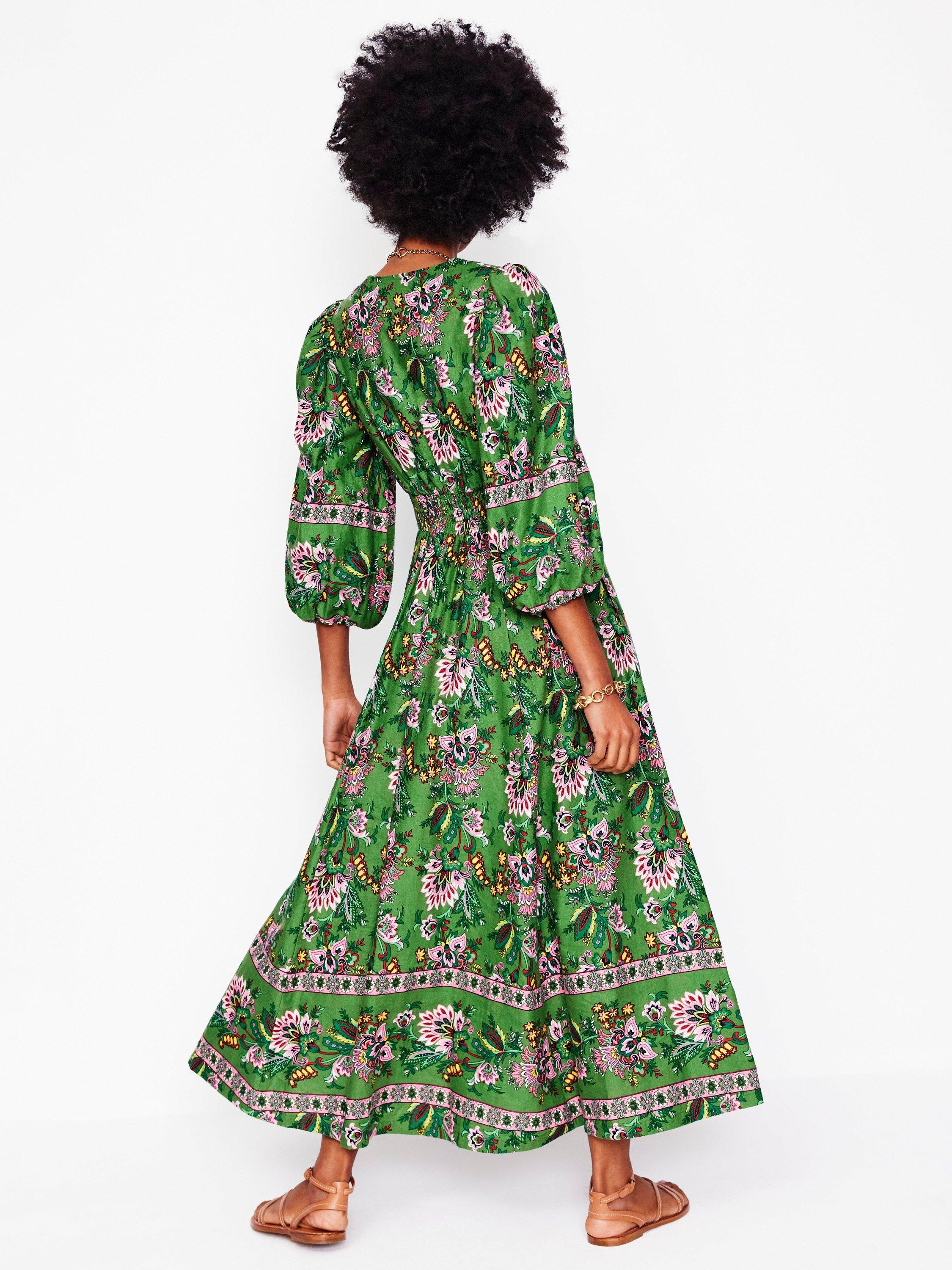 Product image 3 of 5, which shows Boden Lola Floral Linen Rich Maxi Dress, Green/Multi, 10