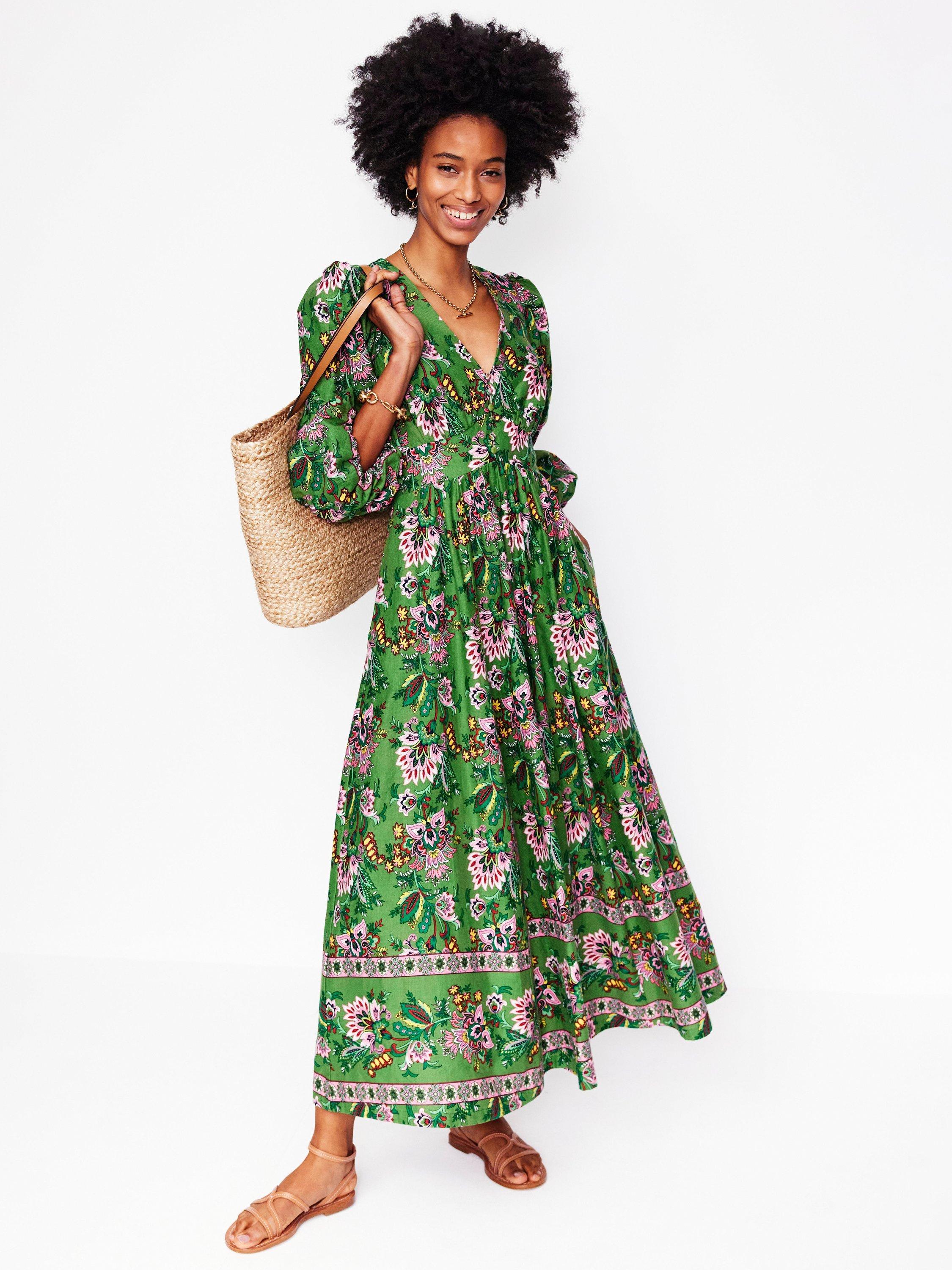 Product image 4 of 5, which shows Boden Lola Floral Linen Rich Maxi Dress, Green/Multi, 10