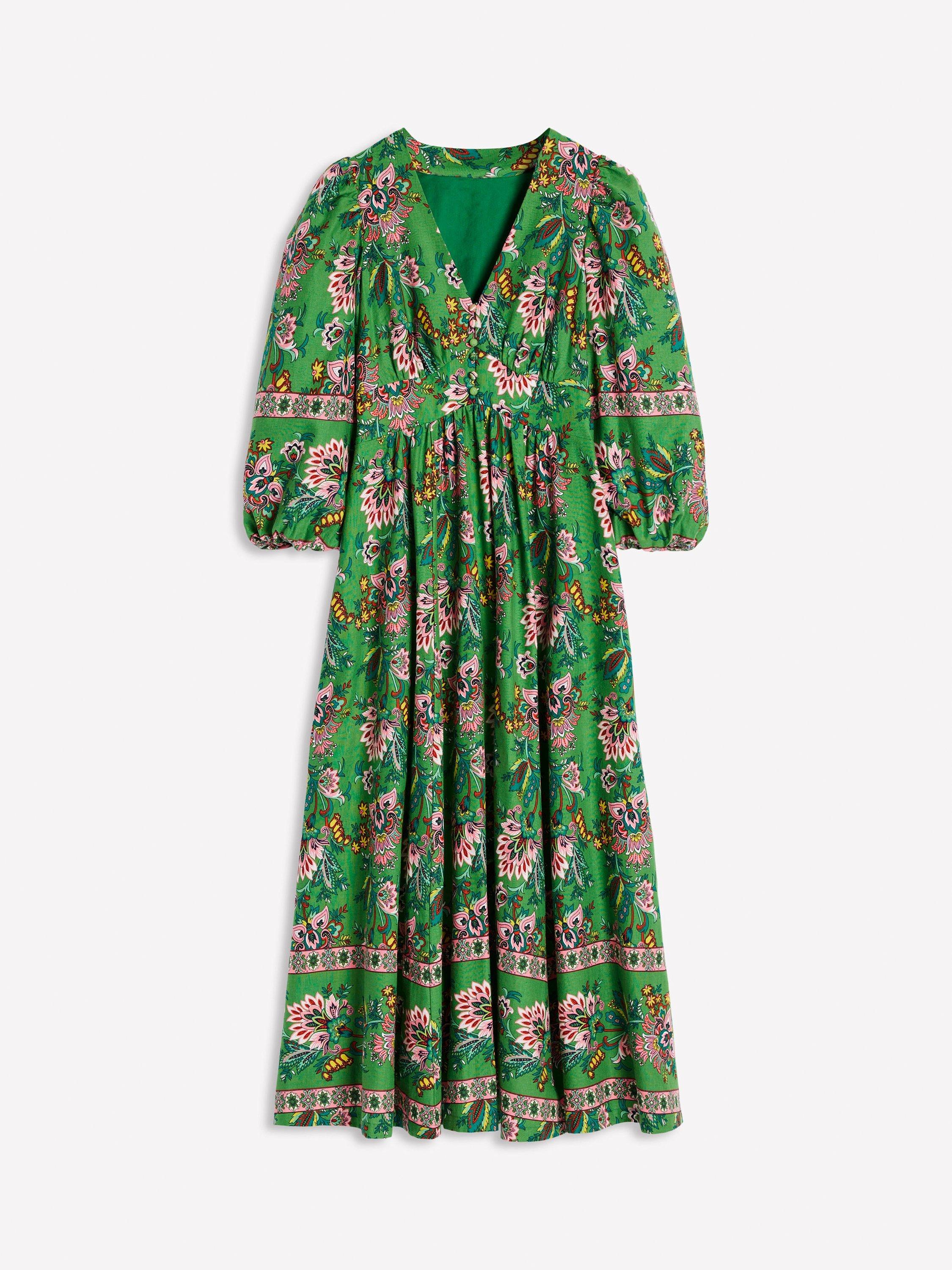 Product image 5 of 5, which shows Boden Lola Floral Linen Rich Maxi Dress, Green/Multi, 10