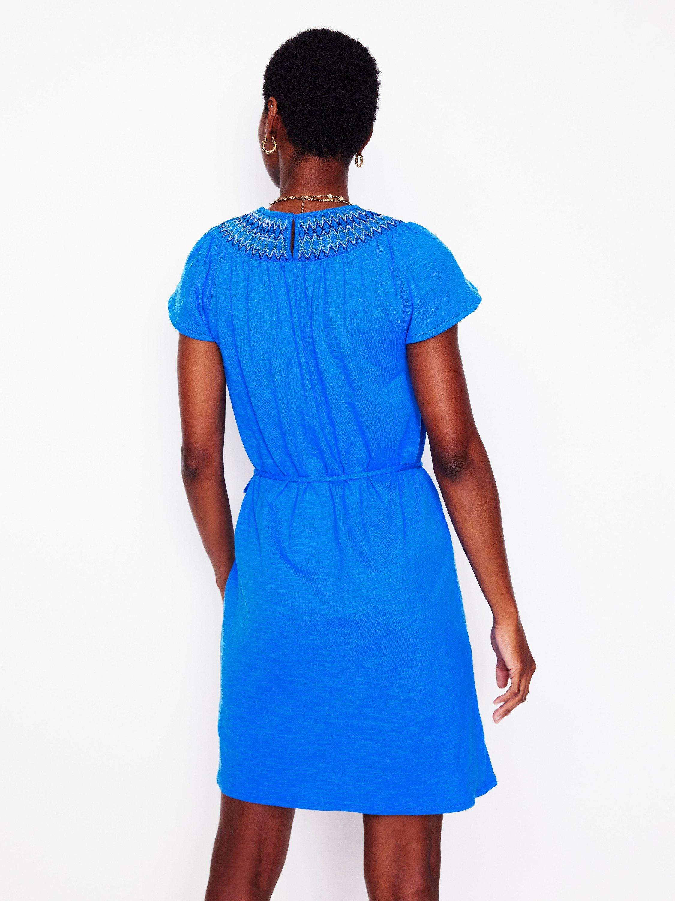 Product image 3 of 5, which shows Boden Nina Smocked Cotton Mini Dress, Kingfisher Blue, 8